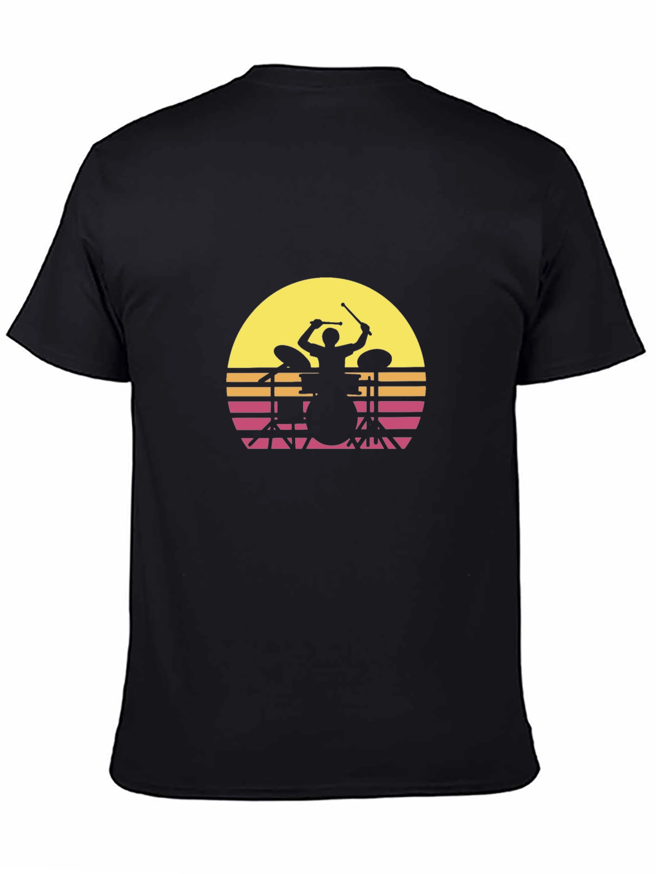 Black Retro Drummer Silhouette T-Shirt view 4