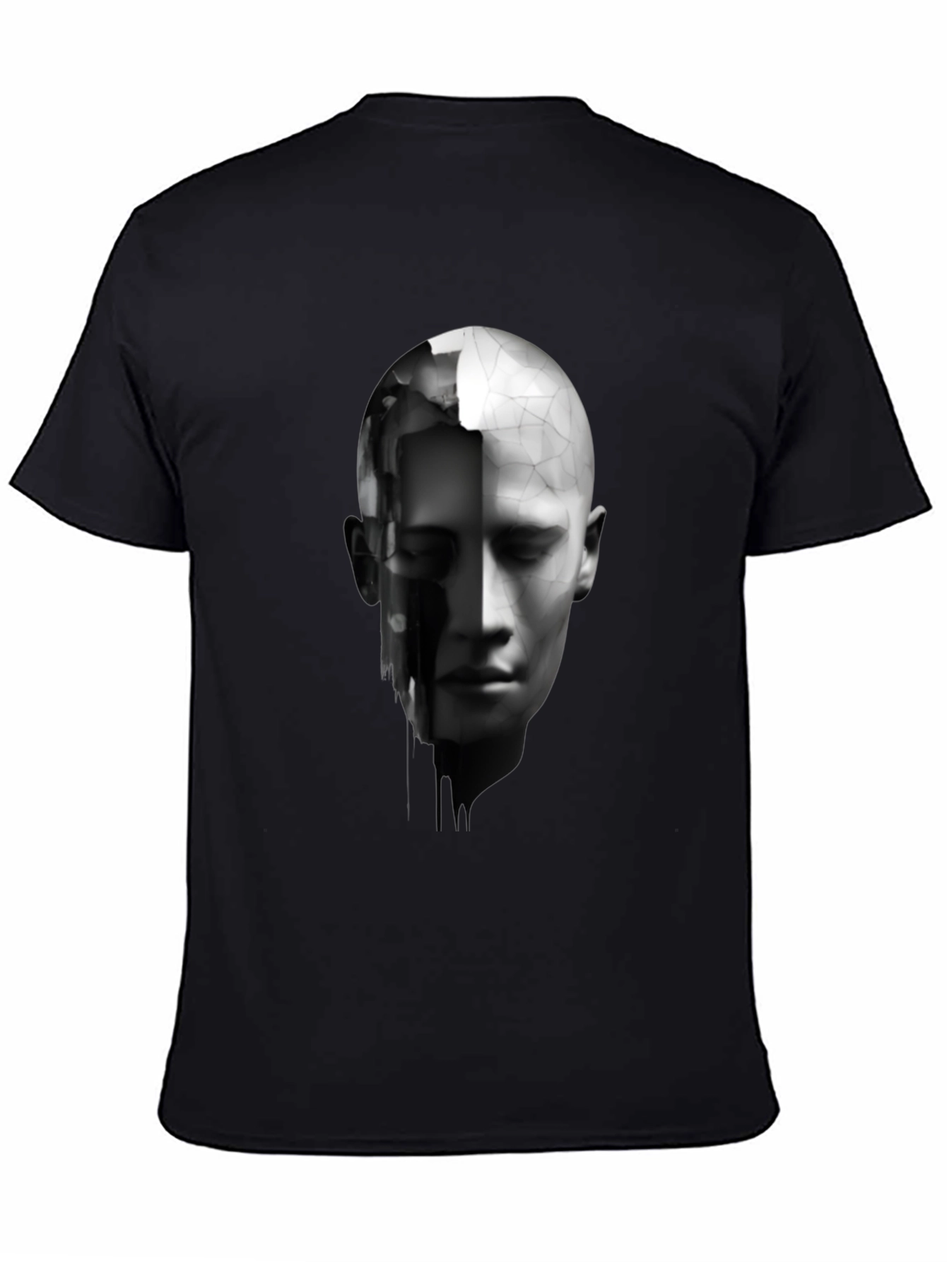 Black Abstract Human Face Graphic Print Black T-Shirt view 4