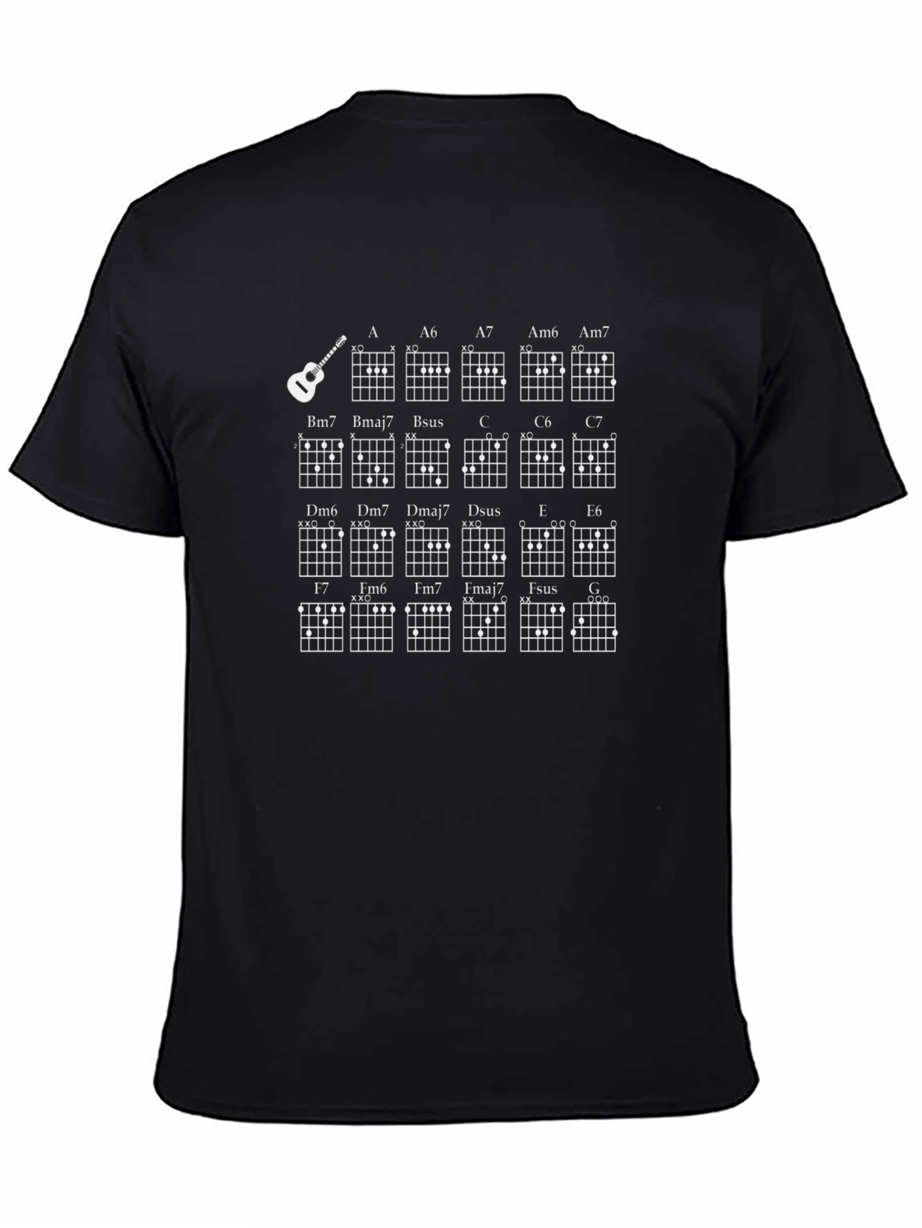 Black Guitar Chords T-Shirt - Musician Tee view 4