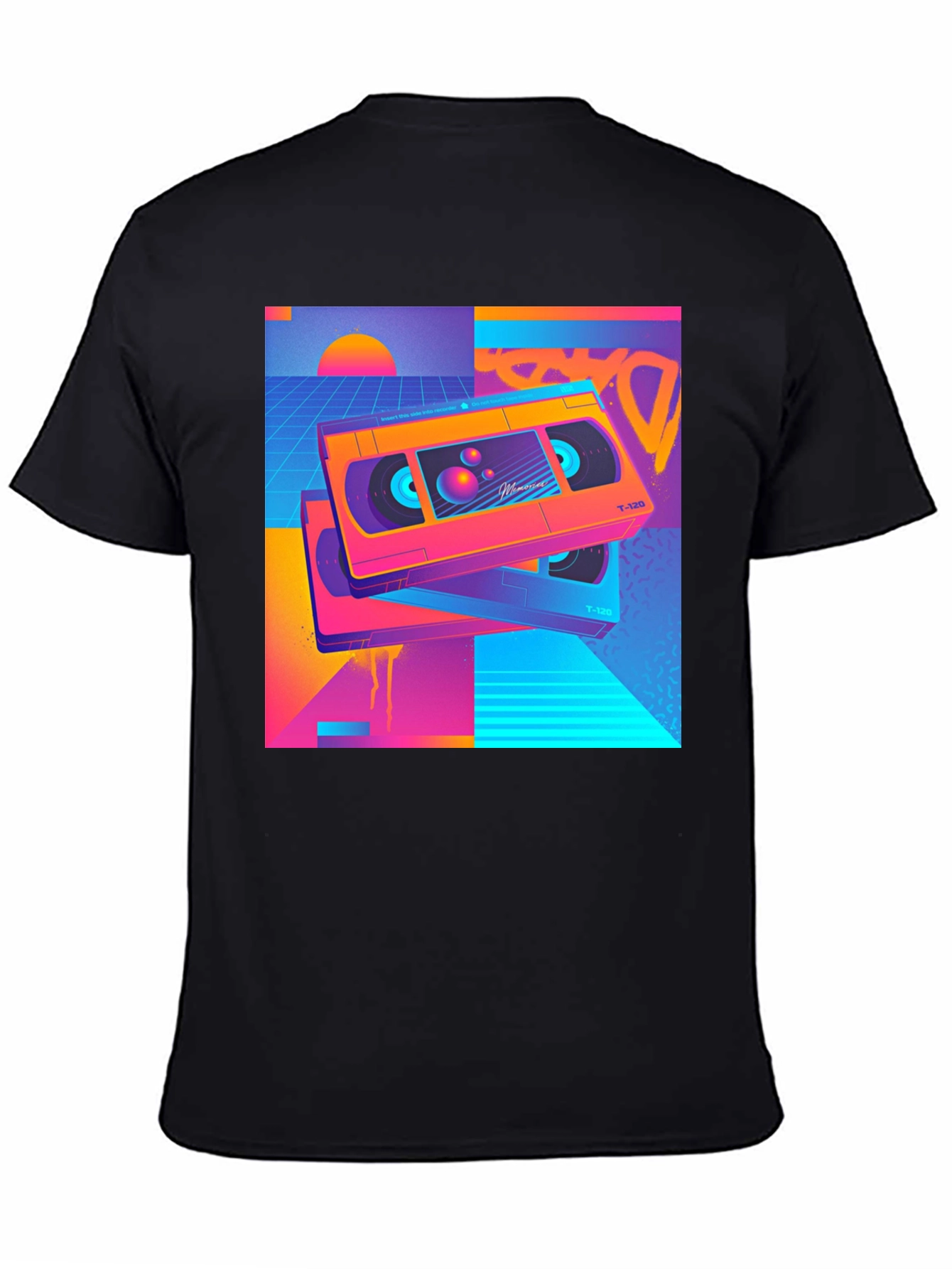 Black Retro Wave VHS T-Shirt - 80s Aesthetic Design view 4