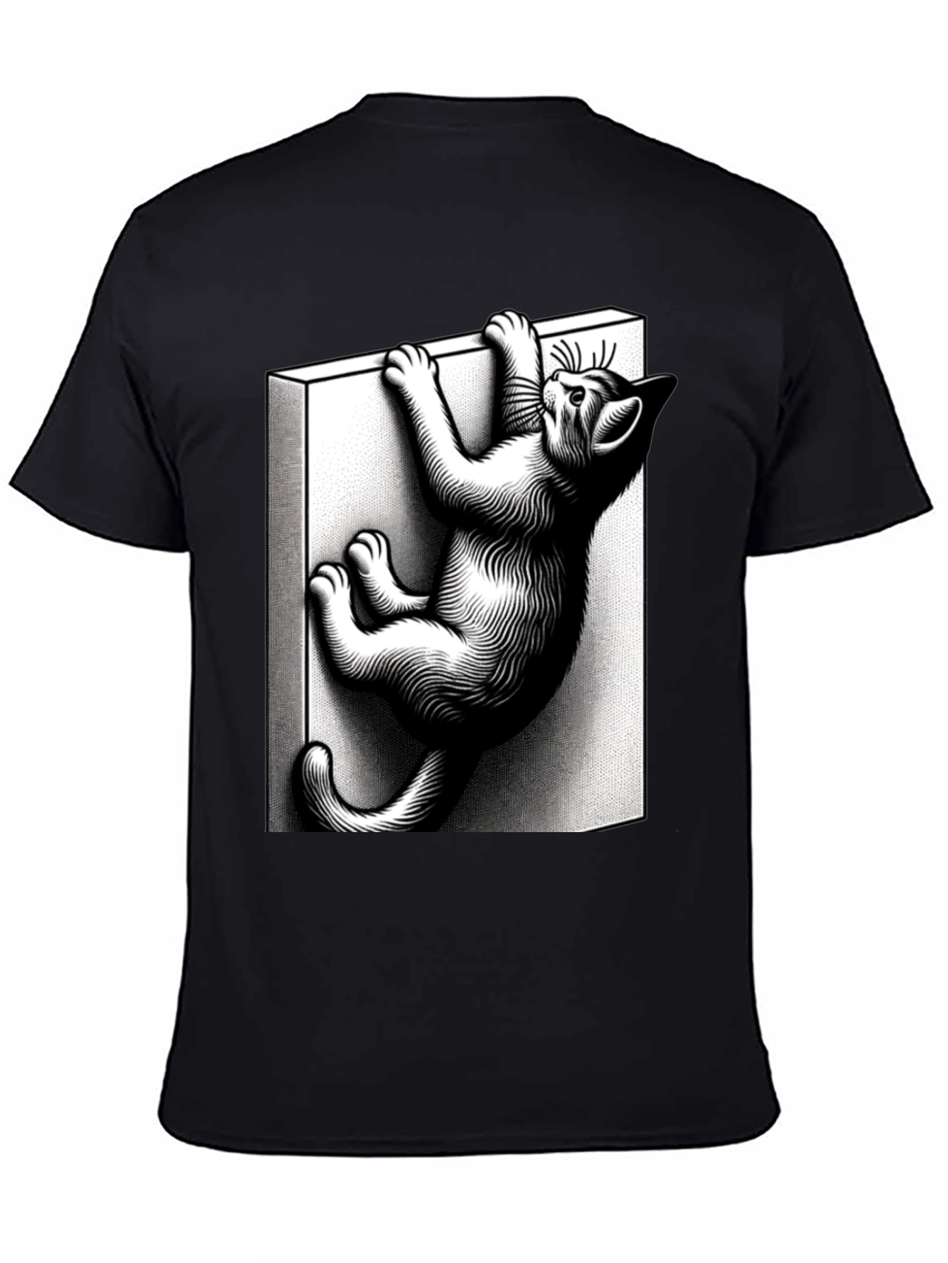 Black Climbing Cat Graphic Tee - Black Cotton Blend view 4