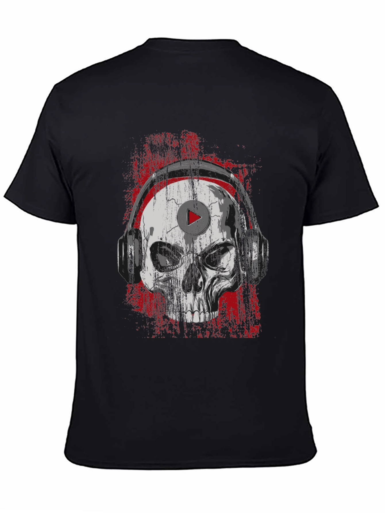 Black Skull Headphones Graphic Tee - Rocker Style T-Shirt view 4