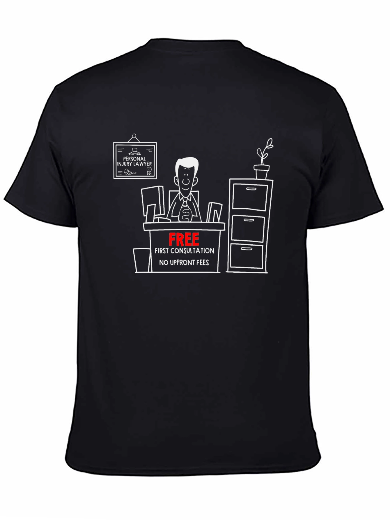 Black Lawyer Cartoon Graphic Tee - Free Consultation T-Shirt view 4