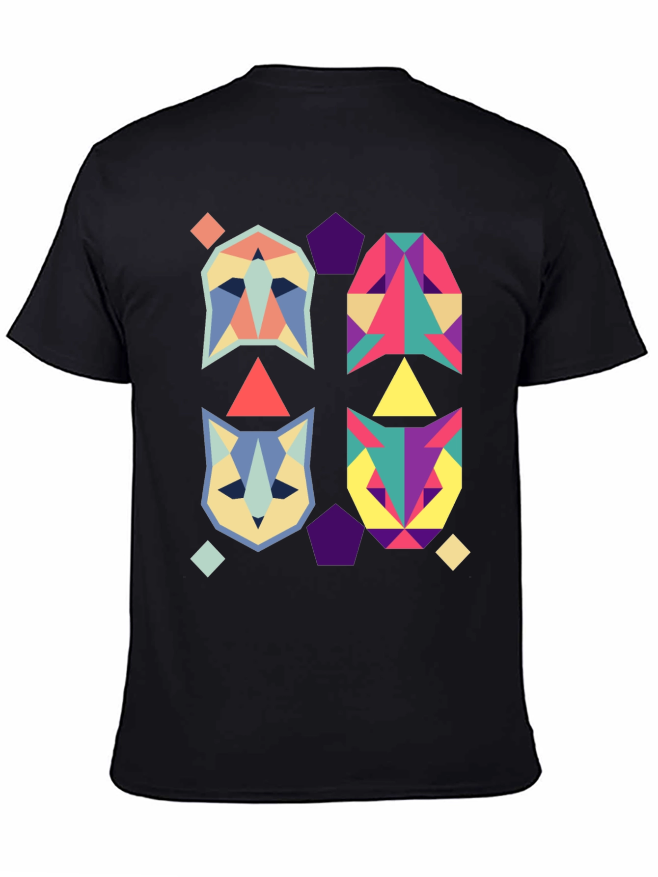 Black Geometric Animal Print Black T-Shirt view 4