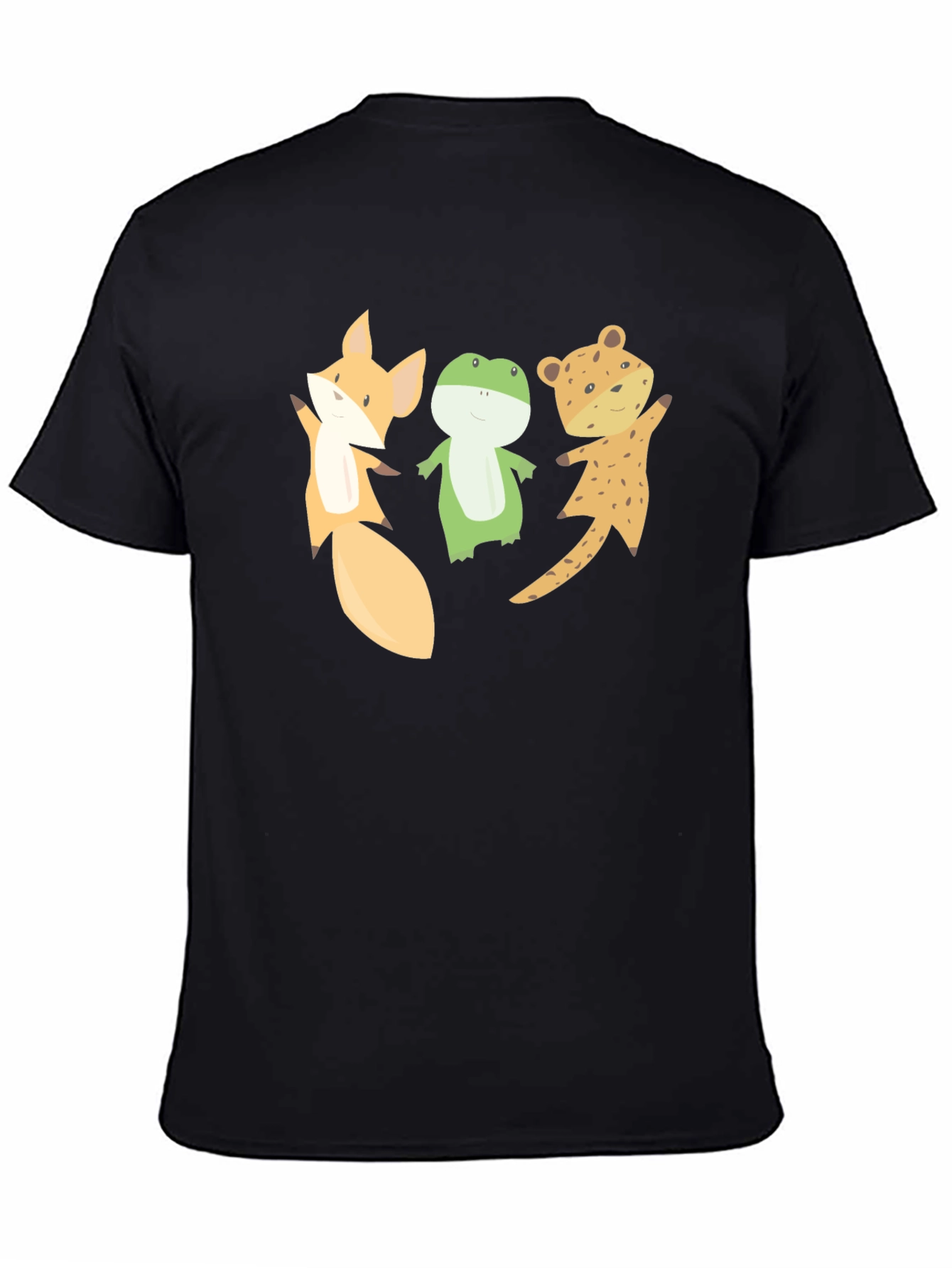 Black Cartoon Animal Friends Black T-Shirt view 4