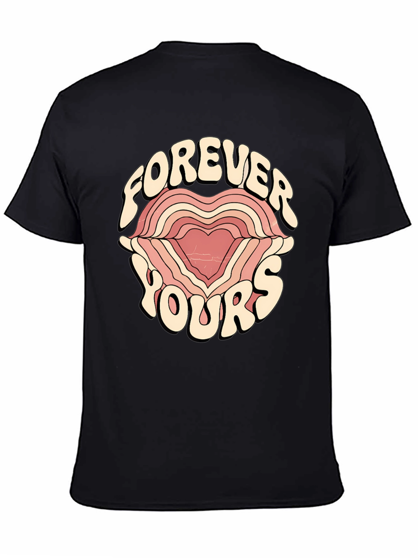 Black Forever Yours Graphic Tee - Retro Heart Design view 4