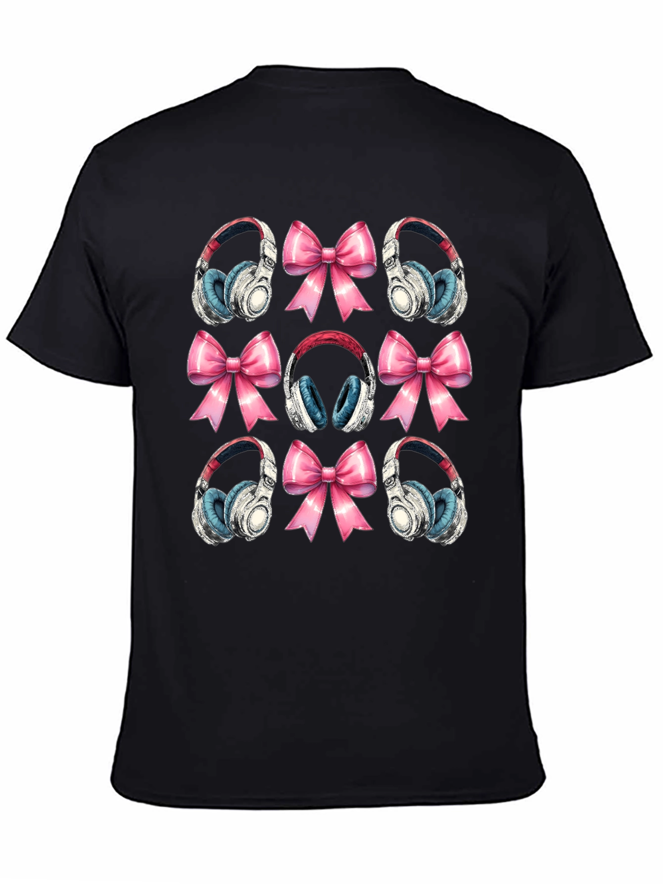 Black Headphones & Bows Graphic T-Shirt - Music Lover Tee view 4