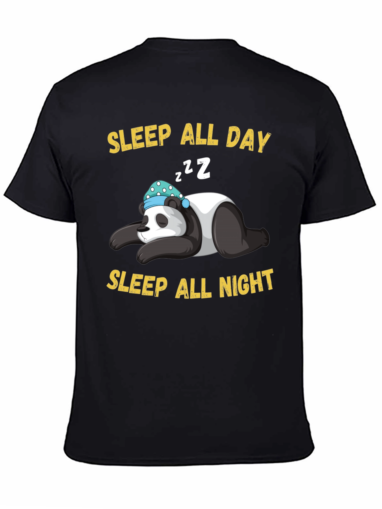 Black Sleepy Panda Tee - Sleep All Day/Night view 4