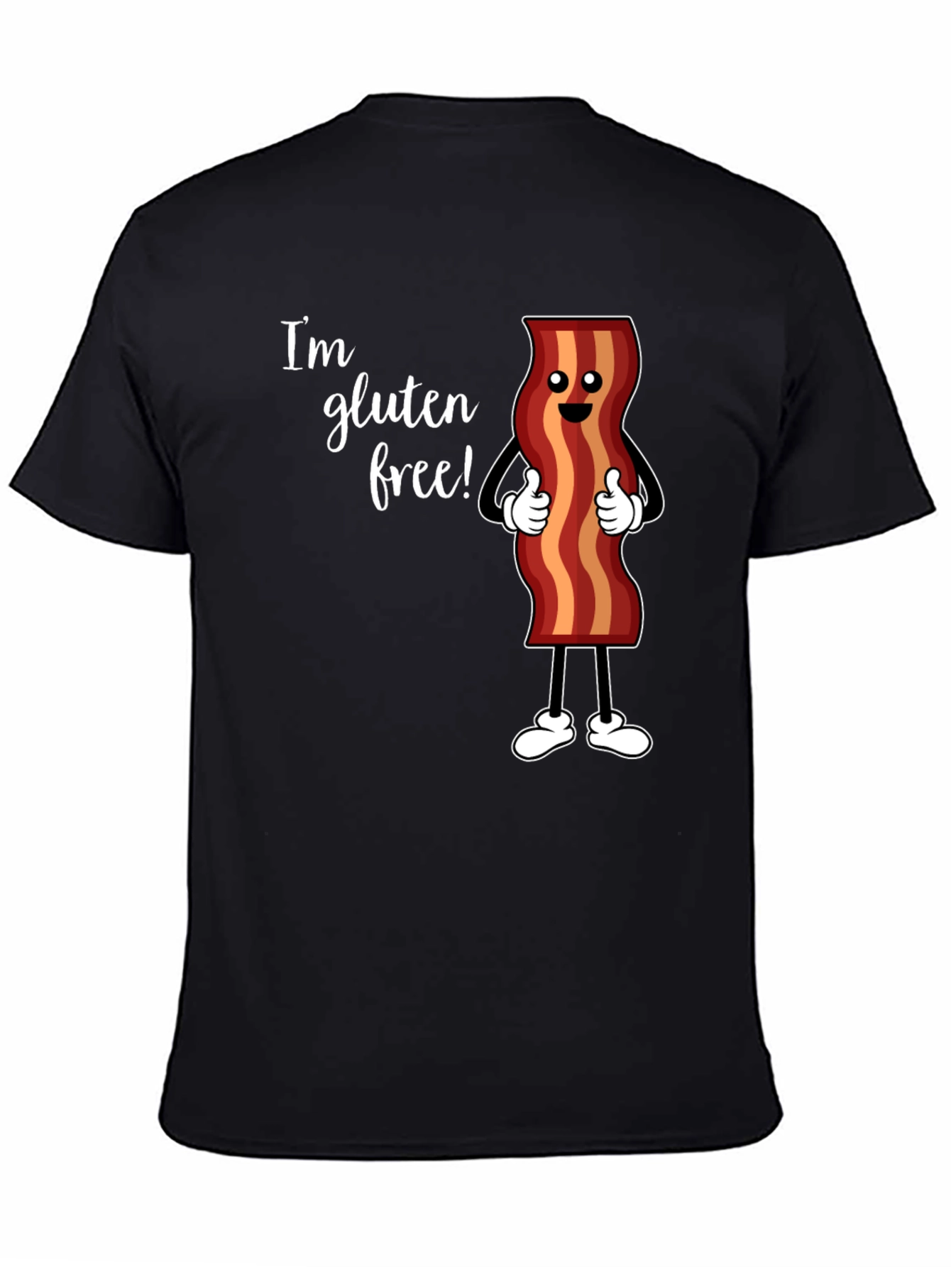 Black Gluten Free Bacon T-Shirt Funny Foodie Tee view 4