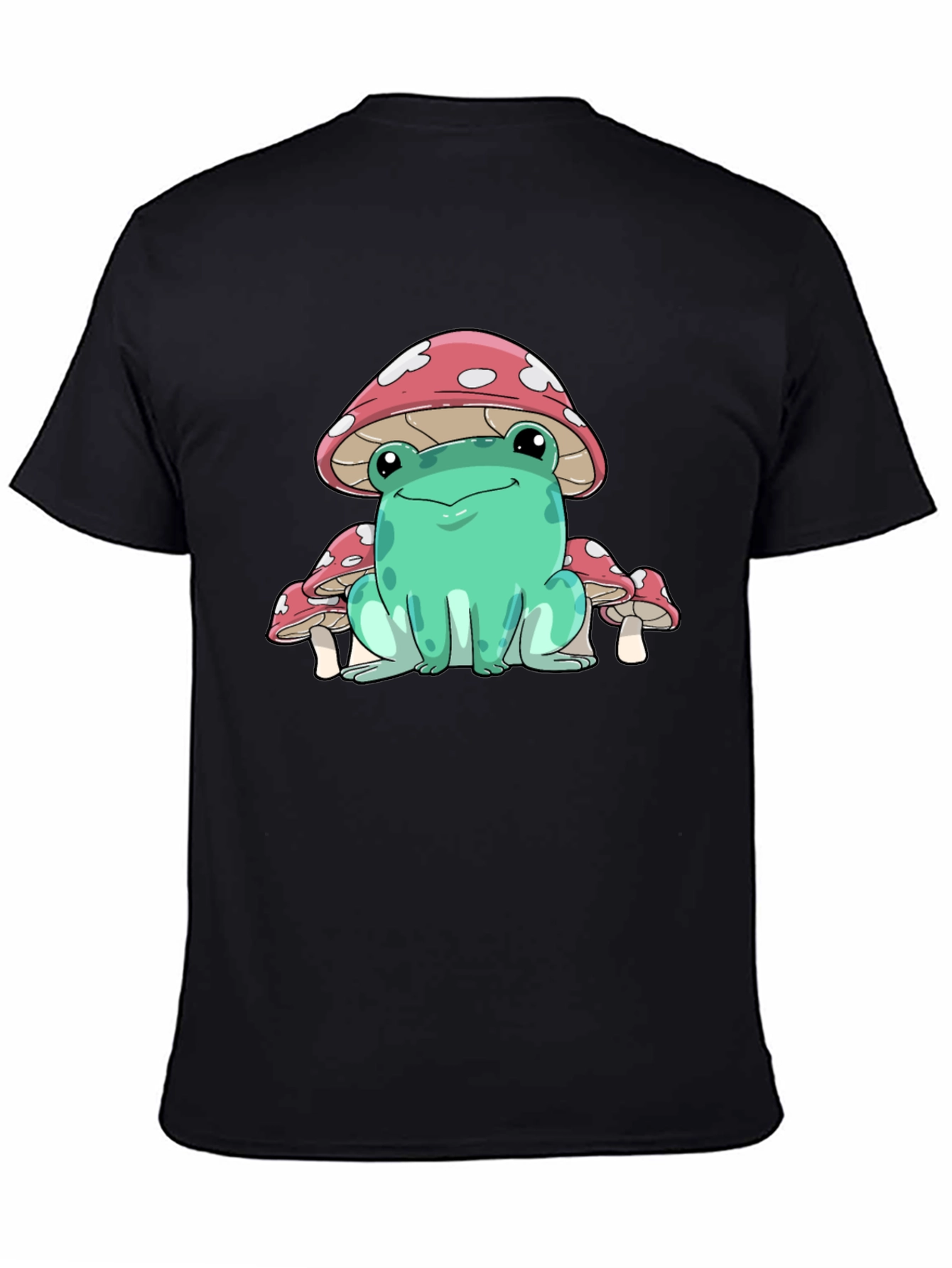 Black Frog Mushroom Graphic Tee - Whimsical Black T-Shirt view 4