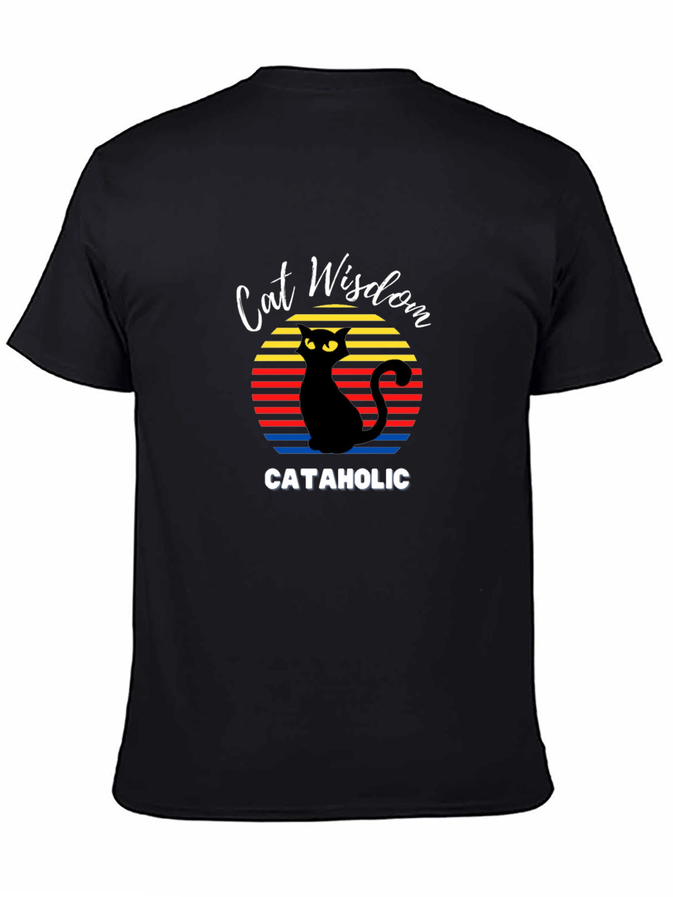 Black Cat Wisdom Cataholic Graphic T-Shirt view 4