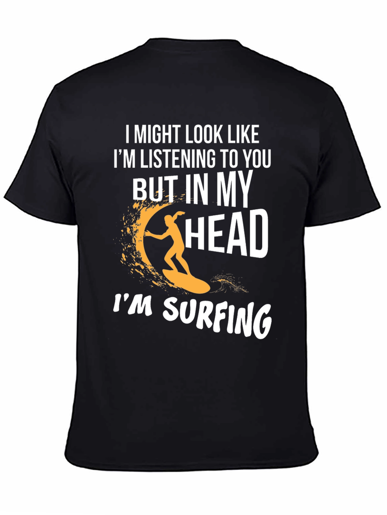 Black Surfing Head T-Shirt - Funny Novelty Tee view 4