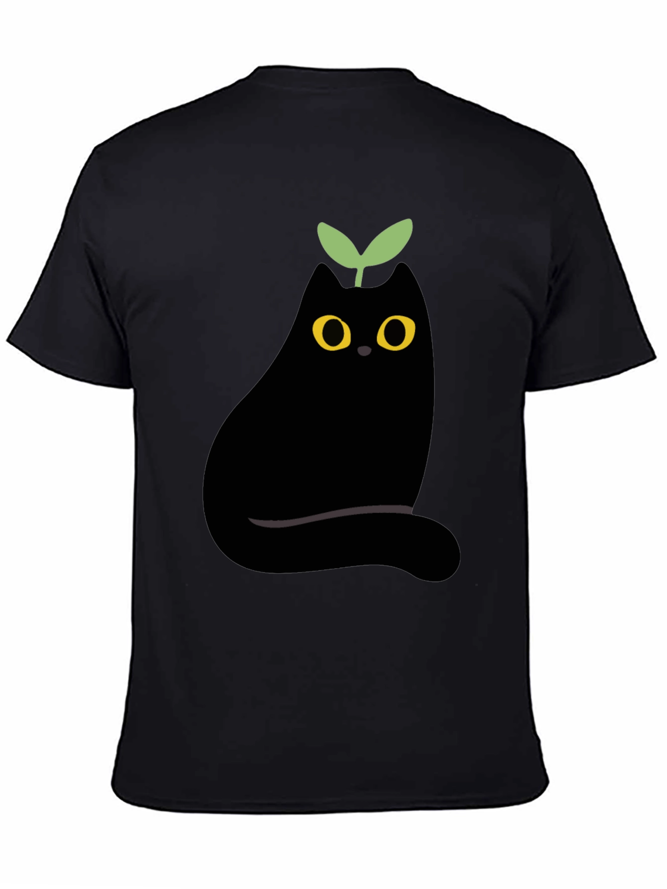 Black Eggplant Cat Graphic Tee - Unique Black T-Shirt view 4
