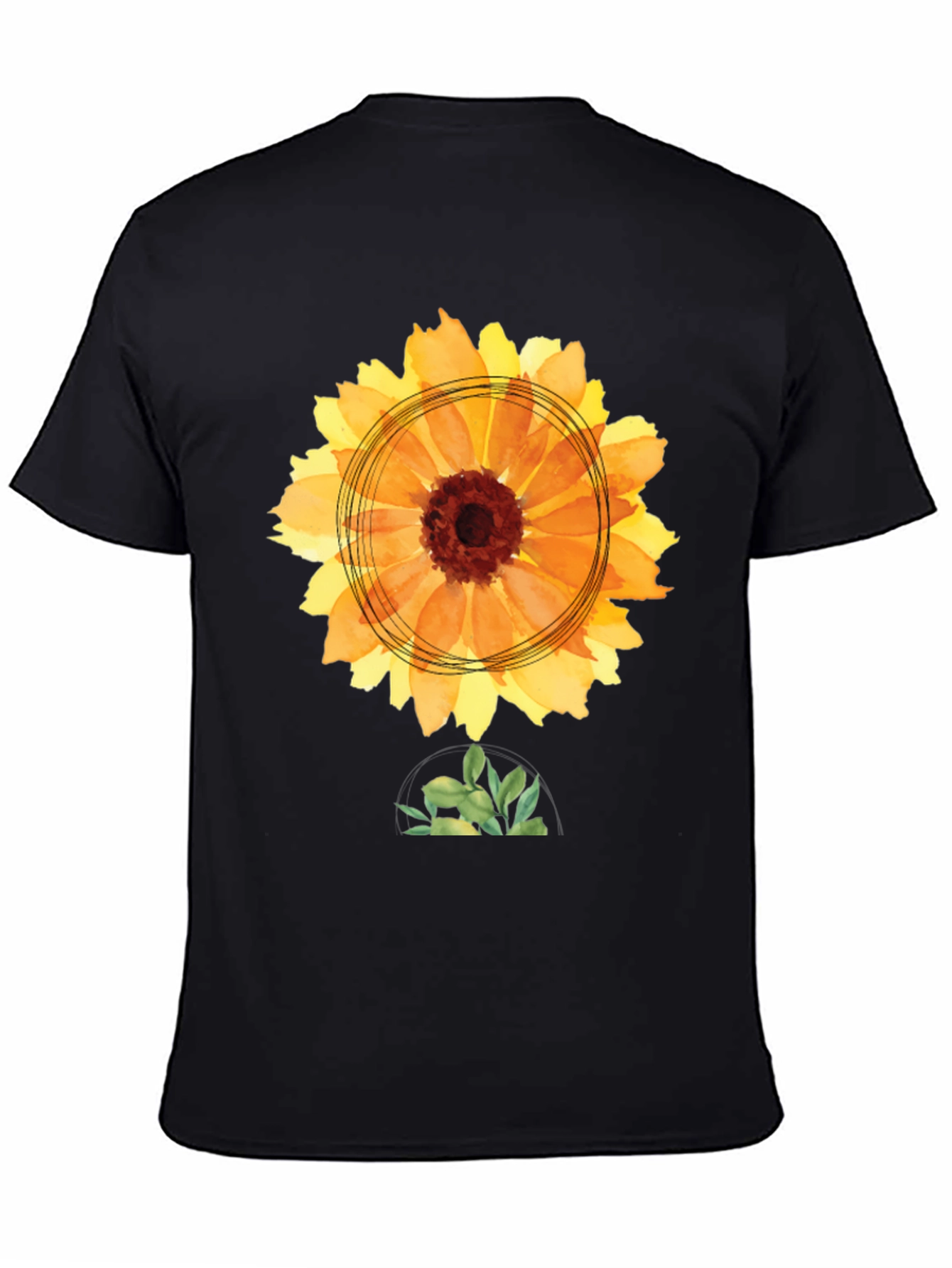 Black Sunflower Watercolor Graphic Tee - Black Cotton T-Shirt view 4