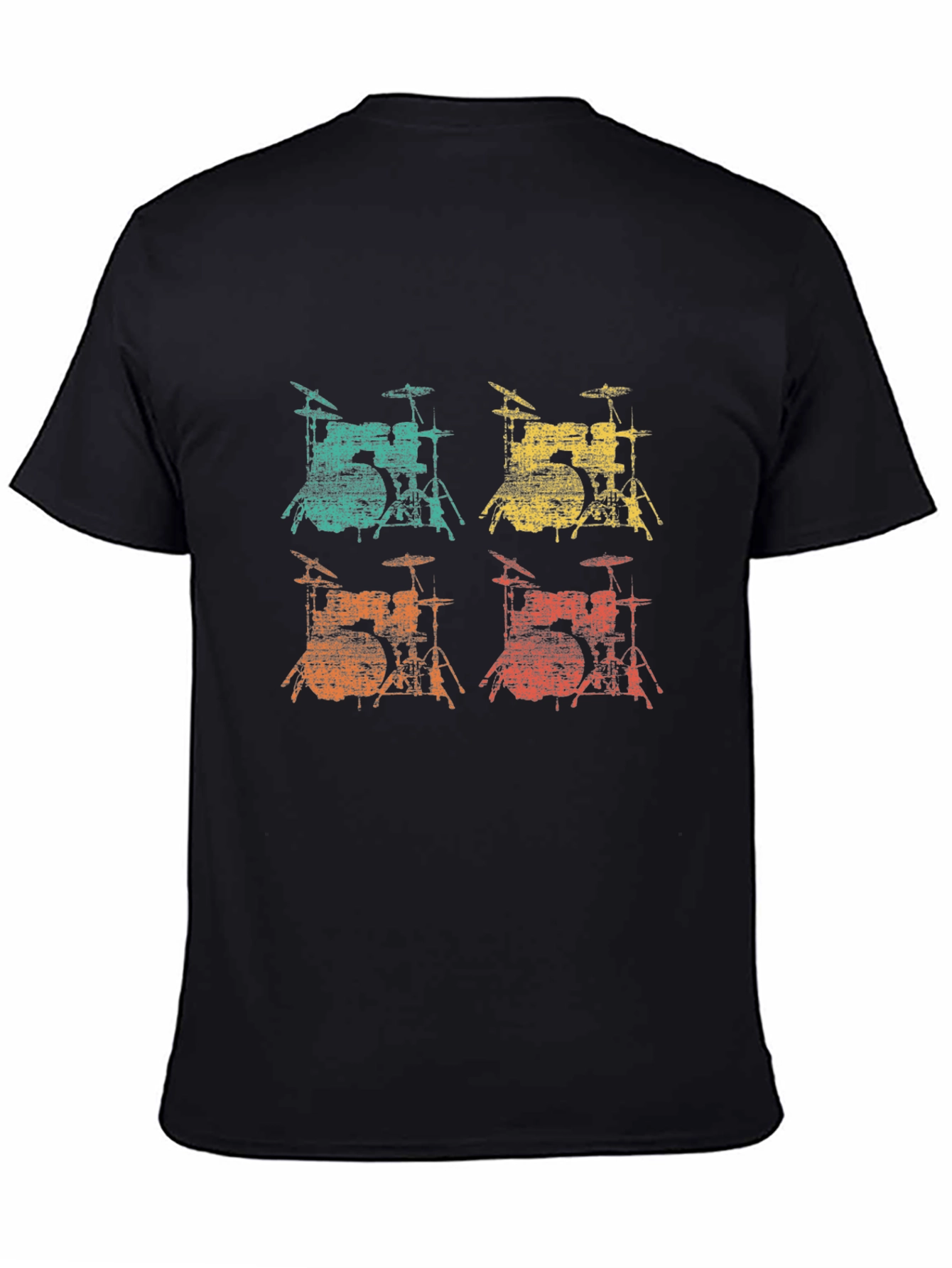Black Retro Drum Set T-Shirt - Music Lover Tee view 4