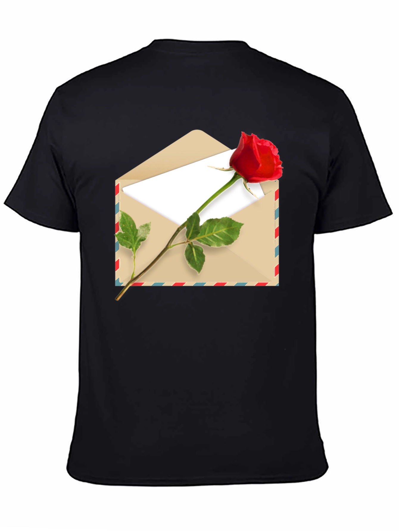 Black Romantic Rose Envelope Graphic Tee - Black view 4