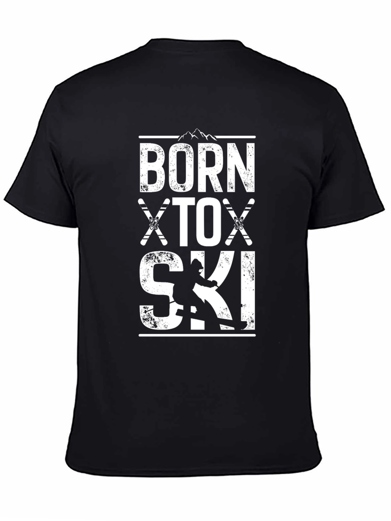 Black Born to Ski Graphic Tee - Black Cotton T-Shirt view 4