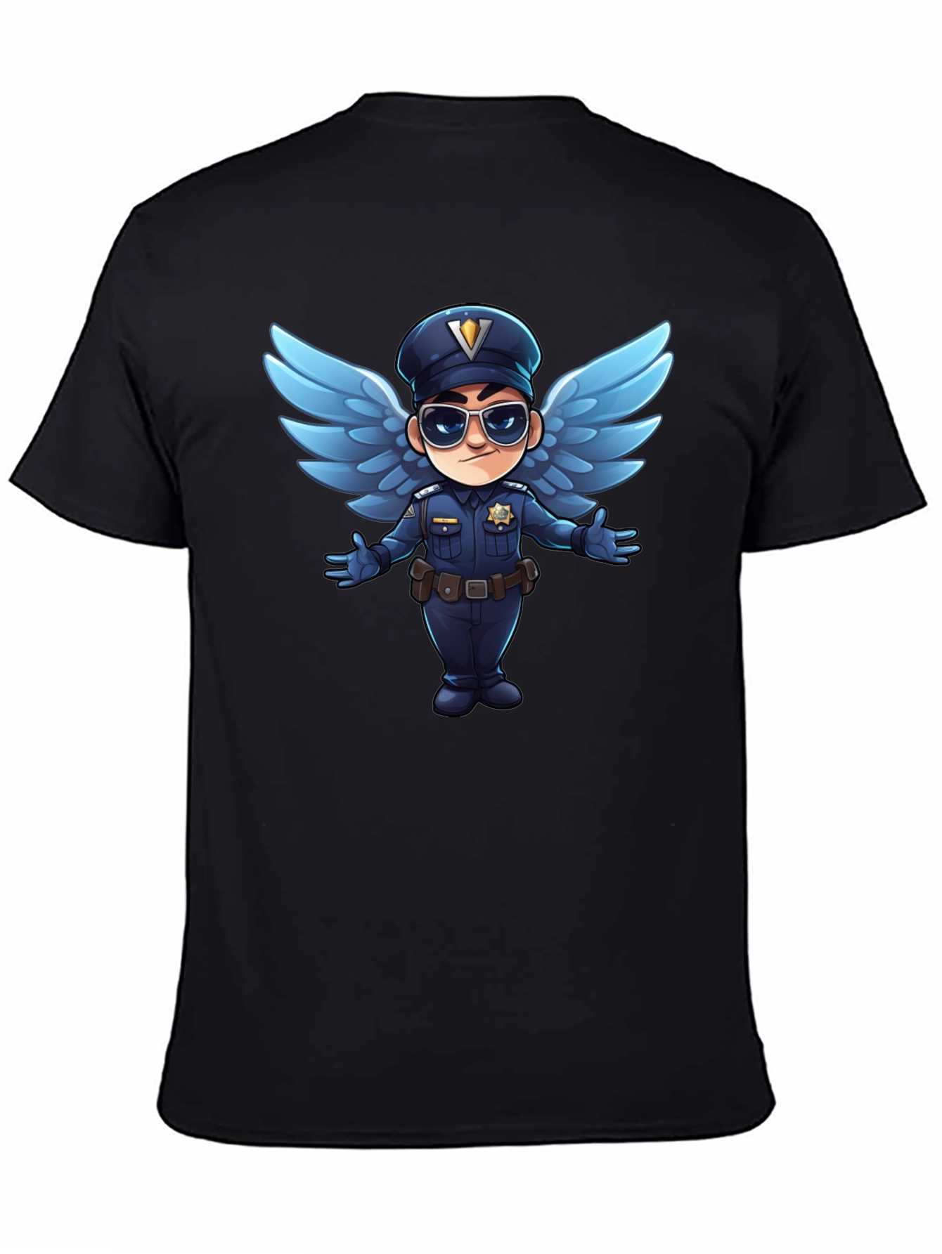 Black Cartoon Angel Cop T-Shirt - Black view 4