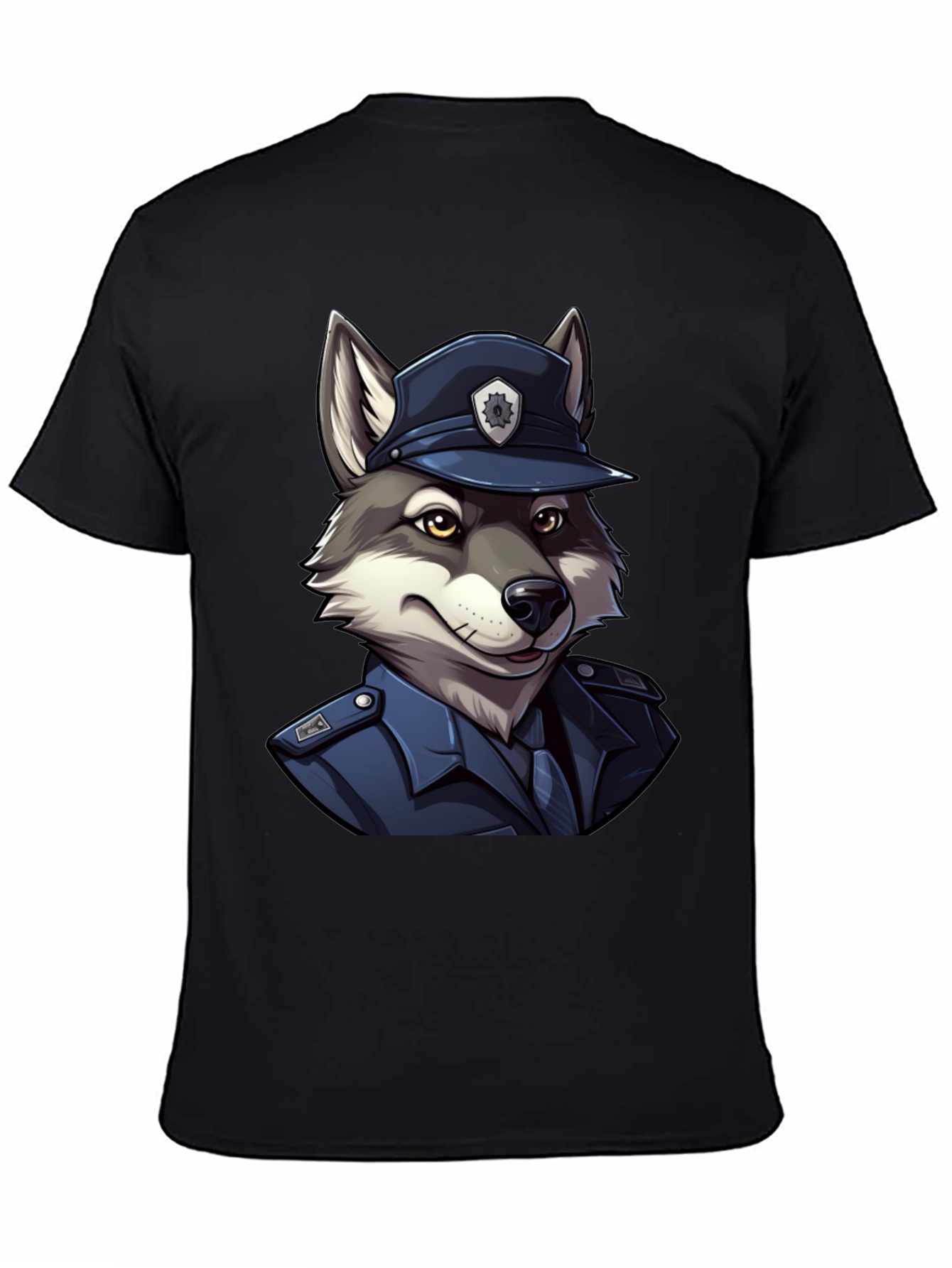 Black Wolf Cop T-Shirt - Cool Canine Police Design view 4