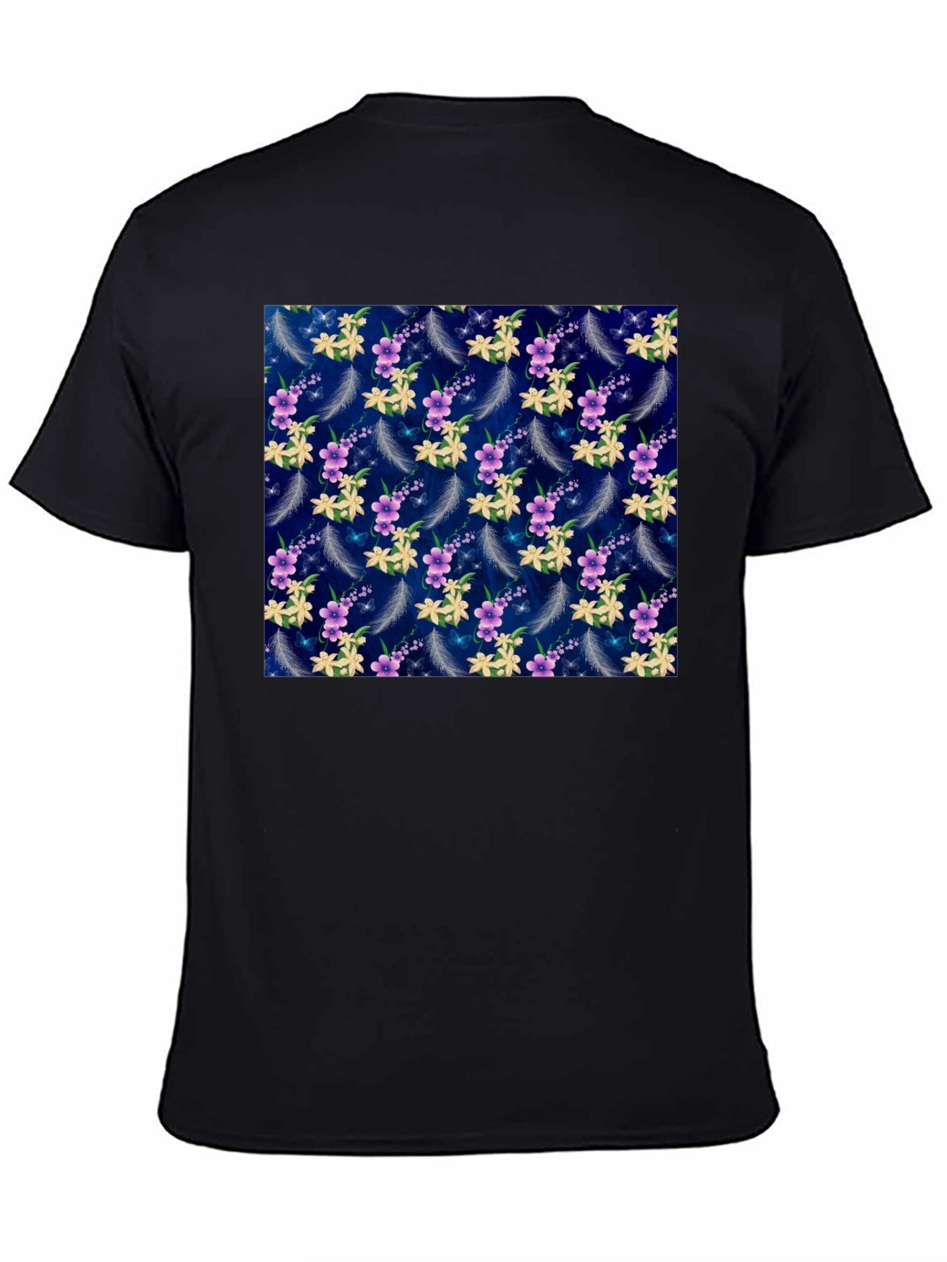 Black Floral Feather Print T-Shirt view 4