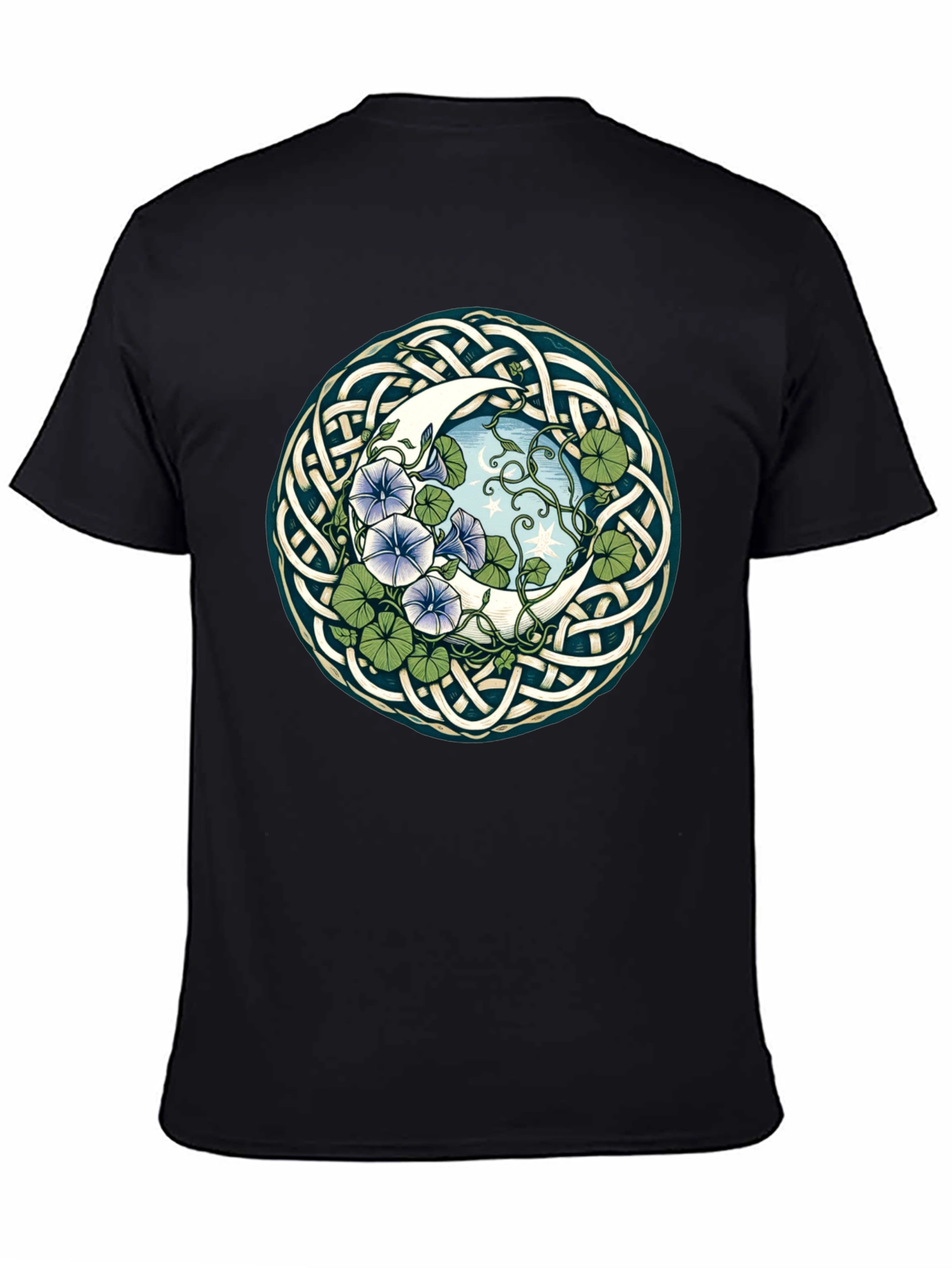 Black Celtic Moon & Flower T-Shirt view 4