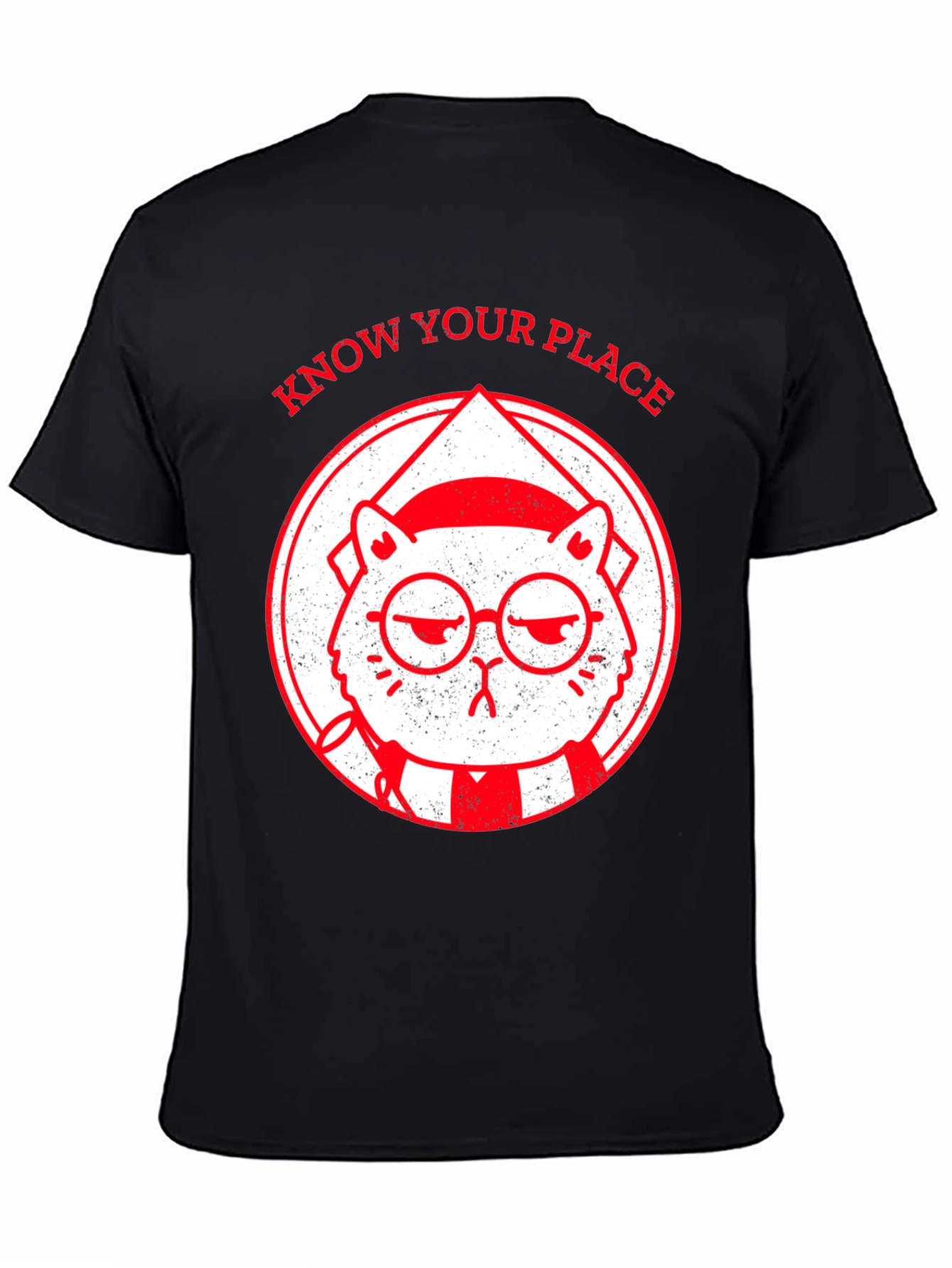Black Know Your Place Funny Cat Graphic T-Shirt view 4