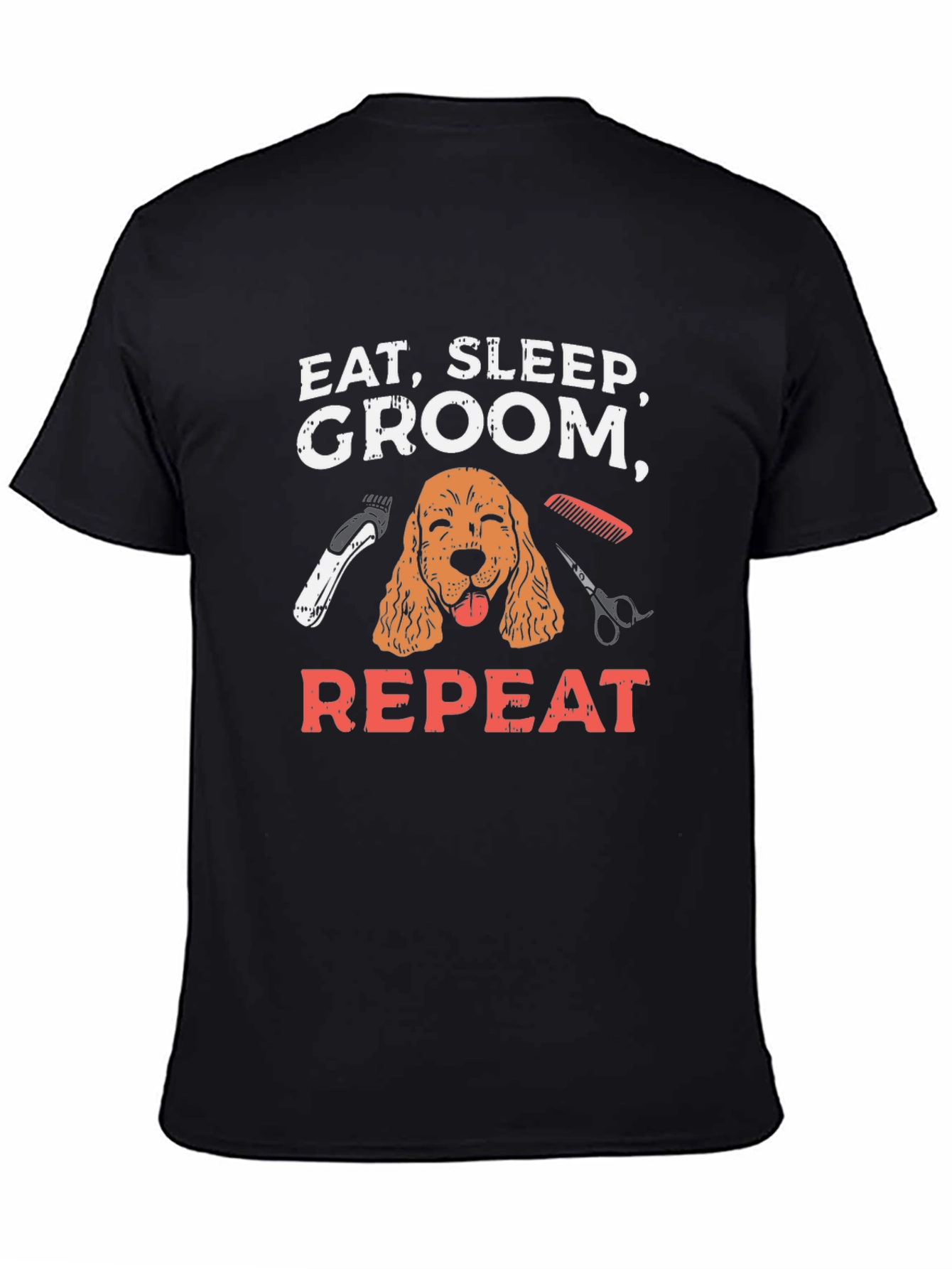 Black Eat, Sleep, Groom, Repeat Dog T-Shirt view 4