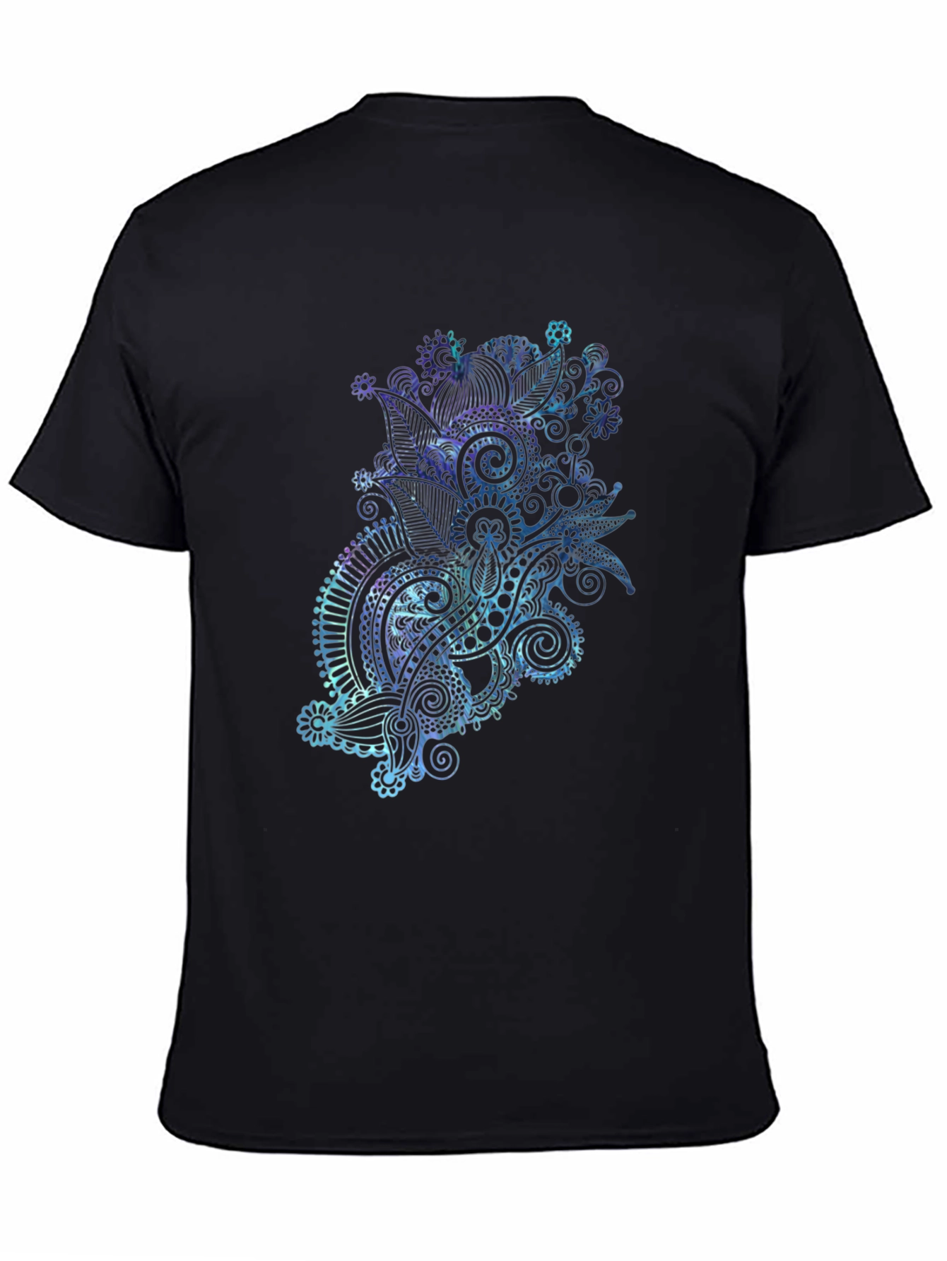 Men's Black T-Shirt with Abstract Floral Design - 4