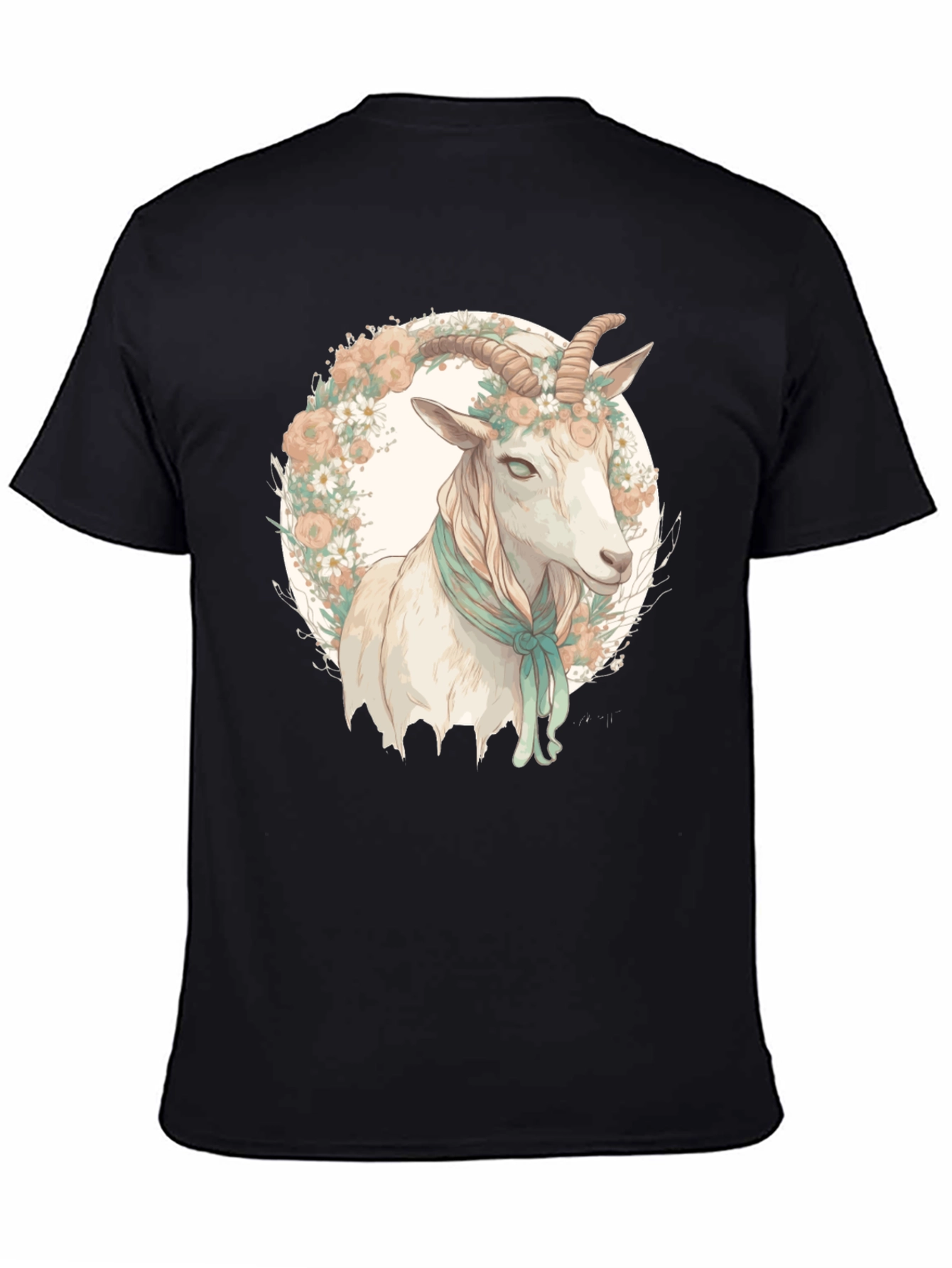 Black Goat Floral Wreath Black T-Shirt view 4