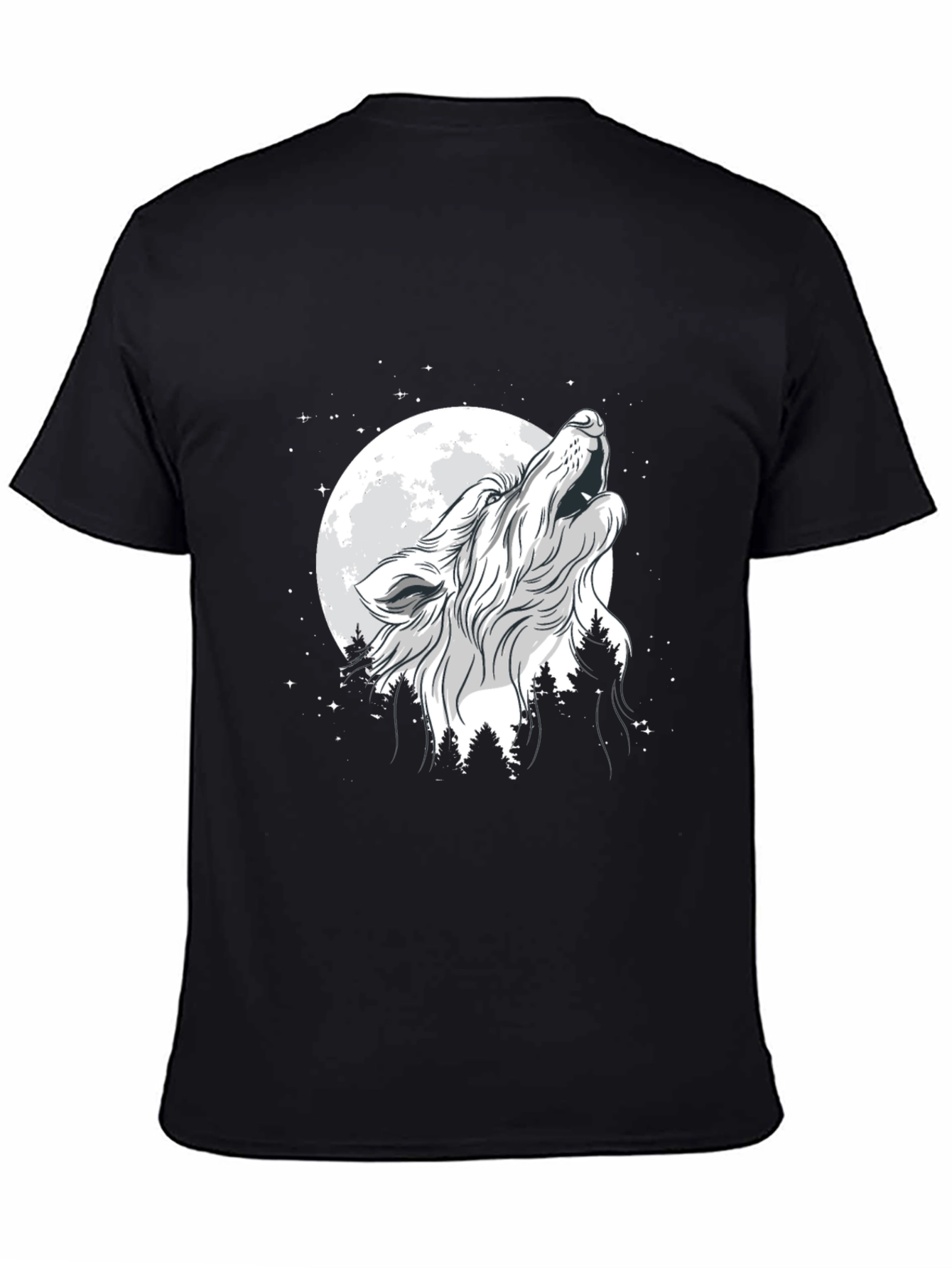 Black Wolf Howling at Moon Graphic Black T-Shirt view 4