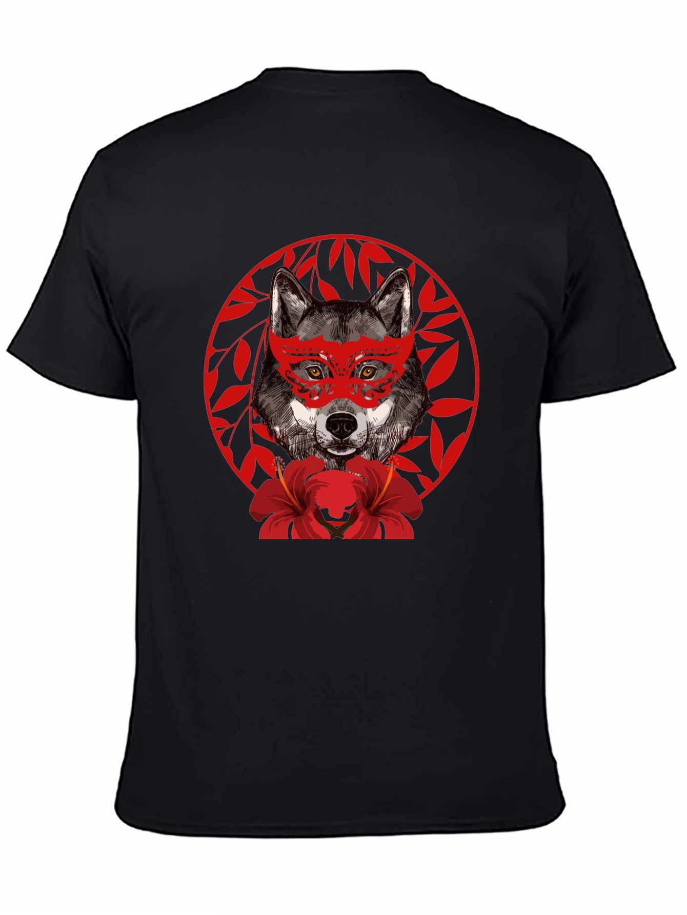 Black Wolf Masquerade Graphic Tee - Unique Animal Print T-Shirt view 4
