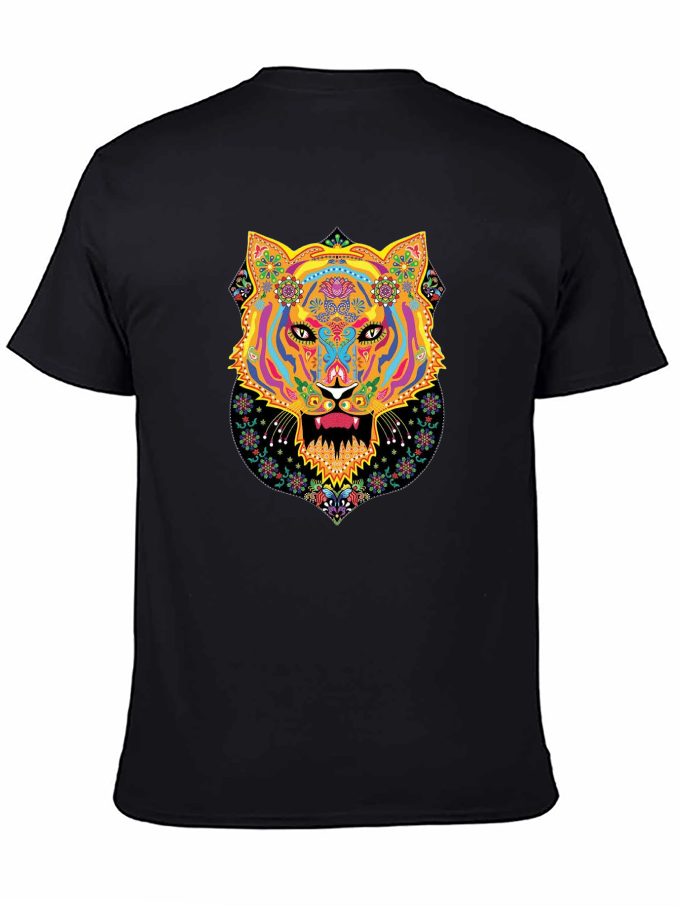 Black Vibrant Tiger Graphic Black T-Shirt view 4