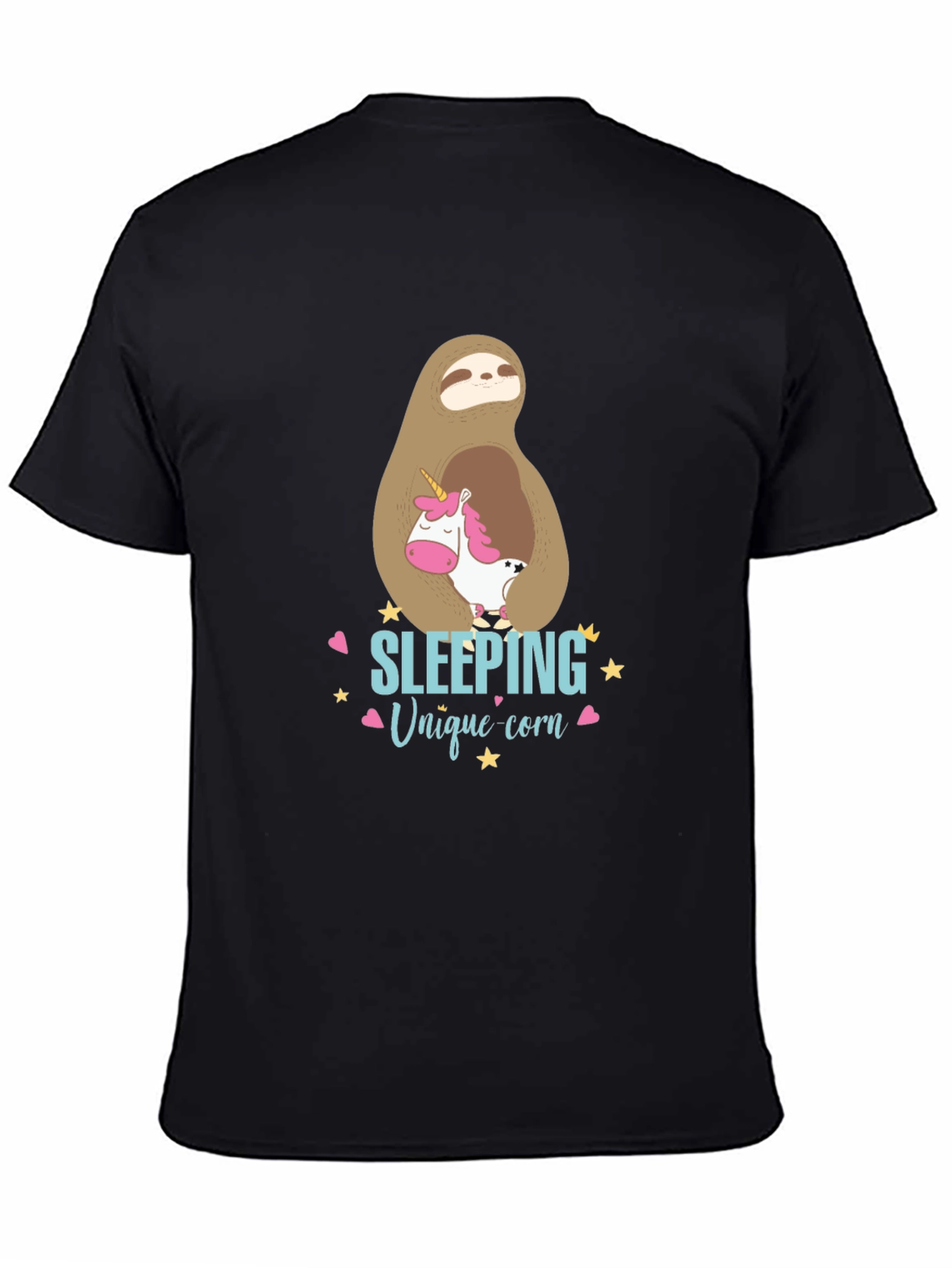 Black Cute Sloth & Unicorn Graphic T-Shirt view 4