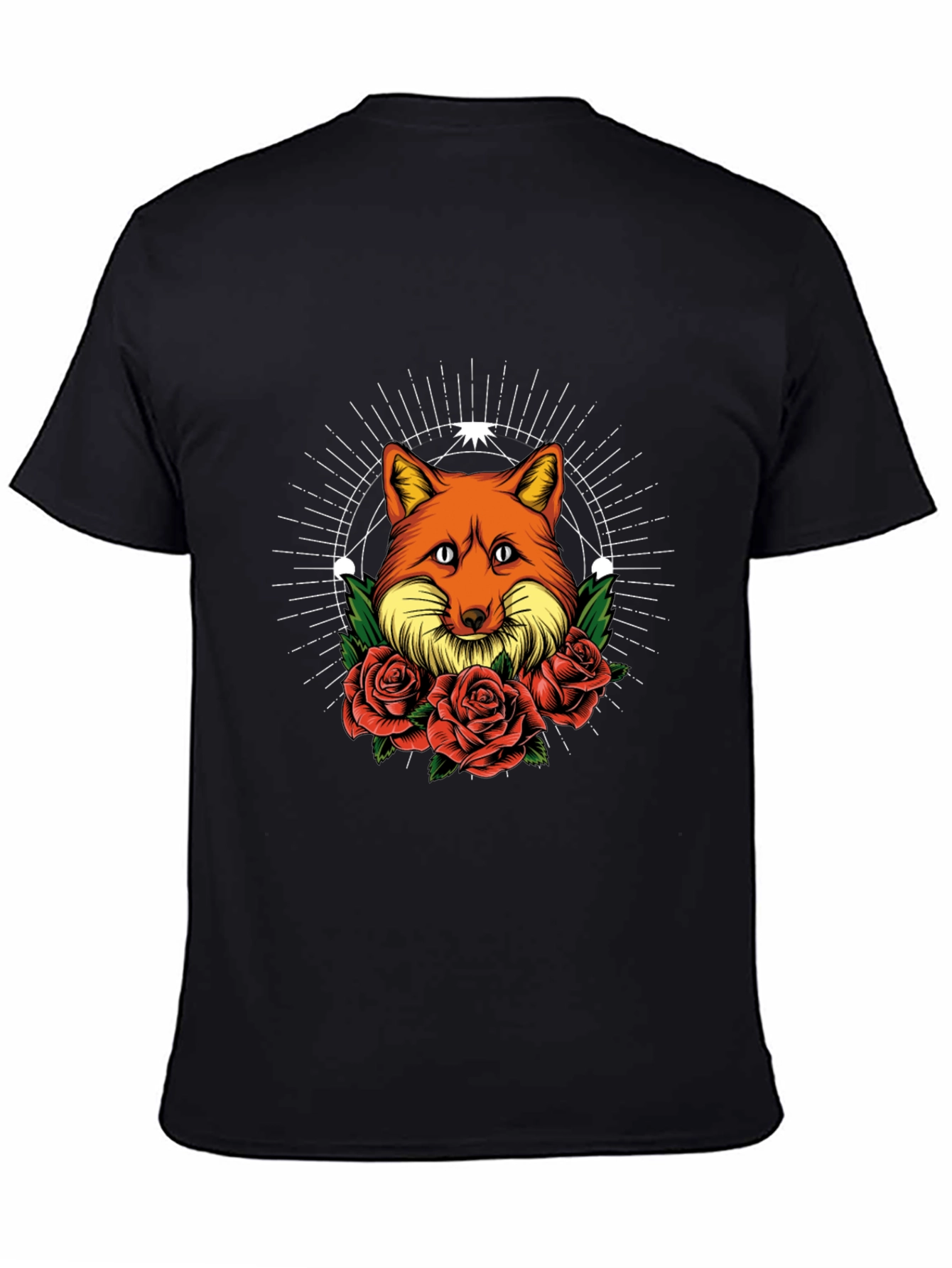 Black Fox & Roses Graphic Print Tee - Stylish Men's Black T-Shirt view 4
