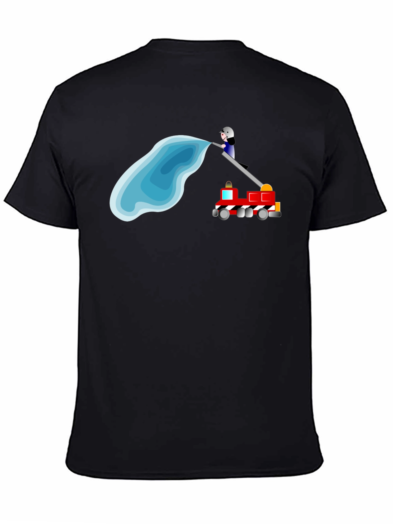 Black Firefighter Cartoon Black T-Shirt view 4