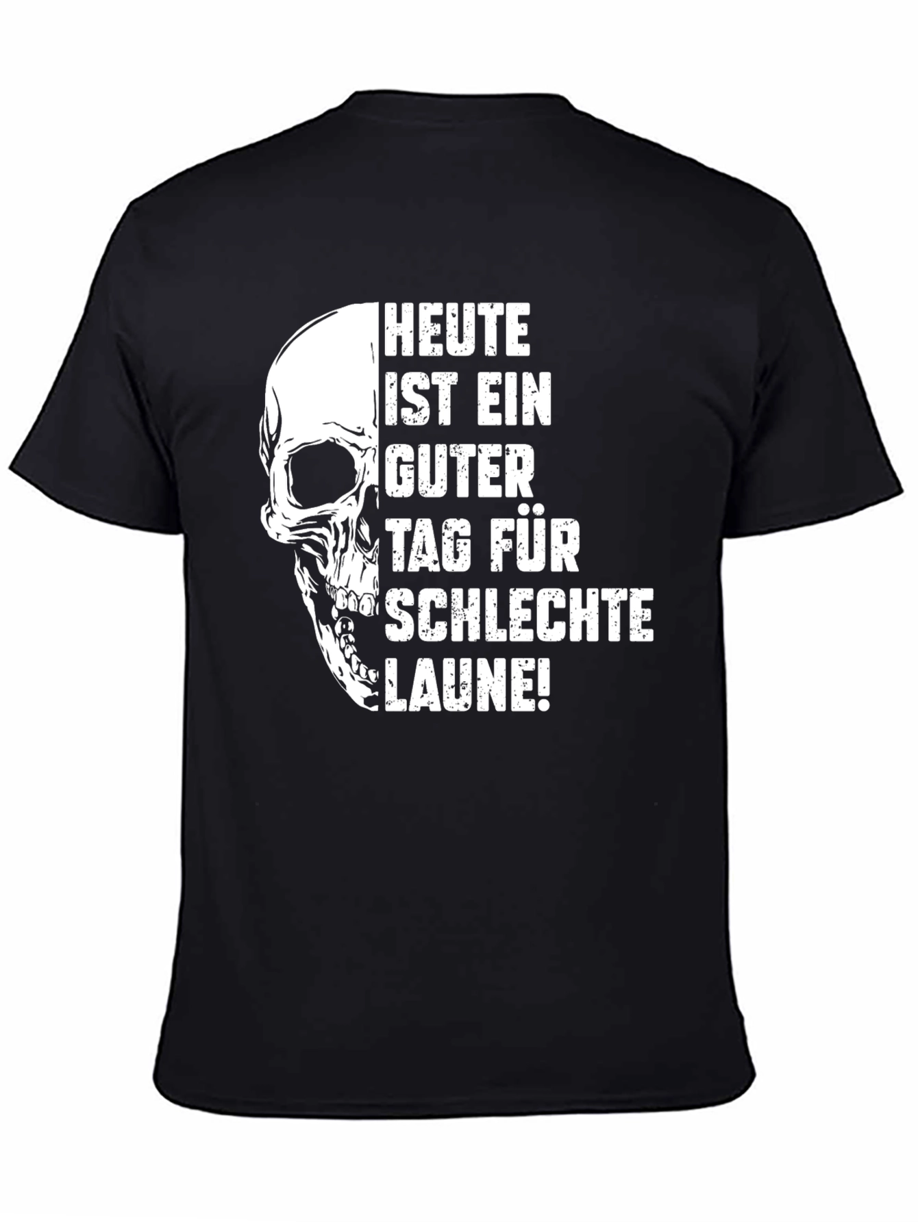 Black Humorous Skull Graphic T-Shirt - 'Bad Mood Day' view 4