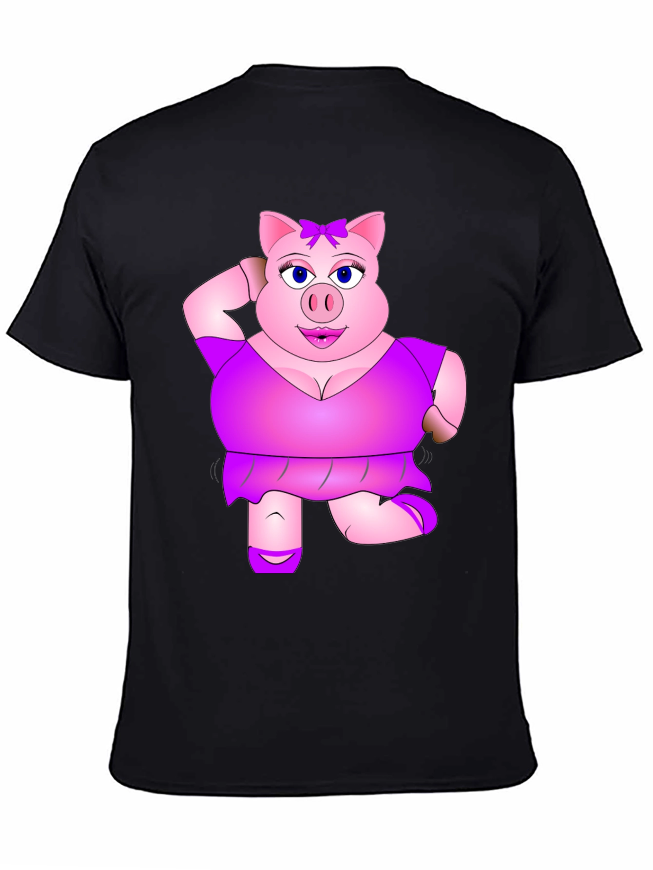 Black Funny Pig Lady Black T-Shirt Novelty Graphic Tee view 4