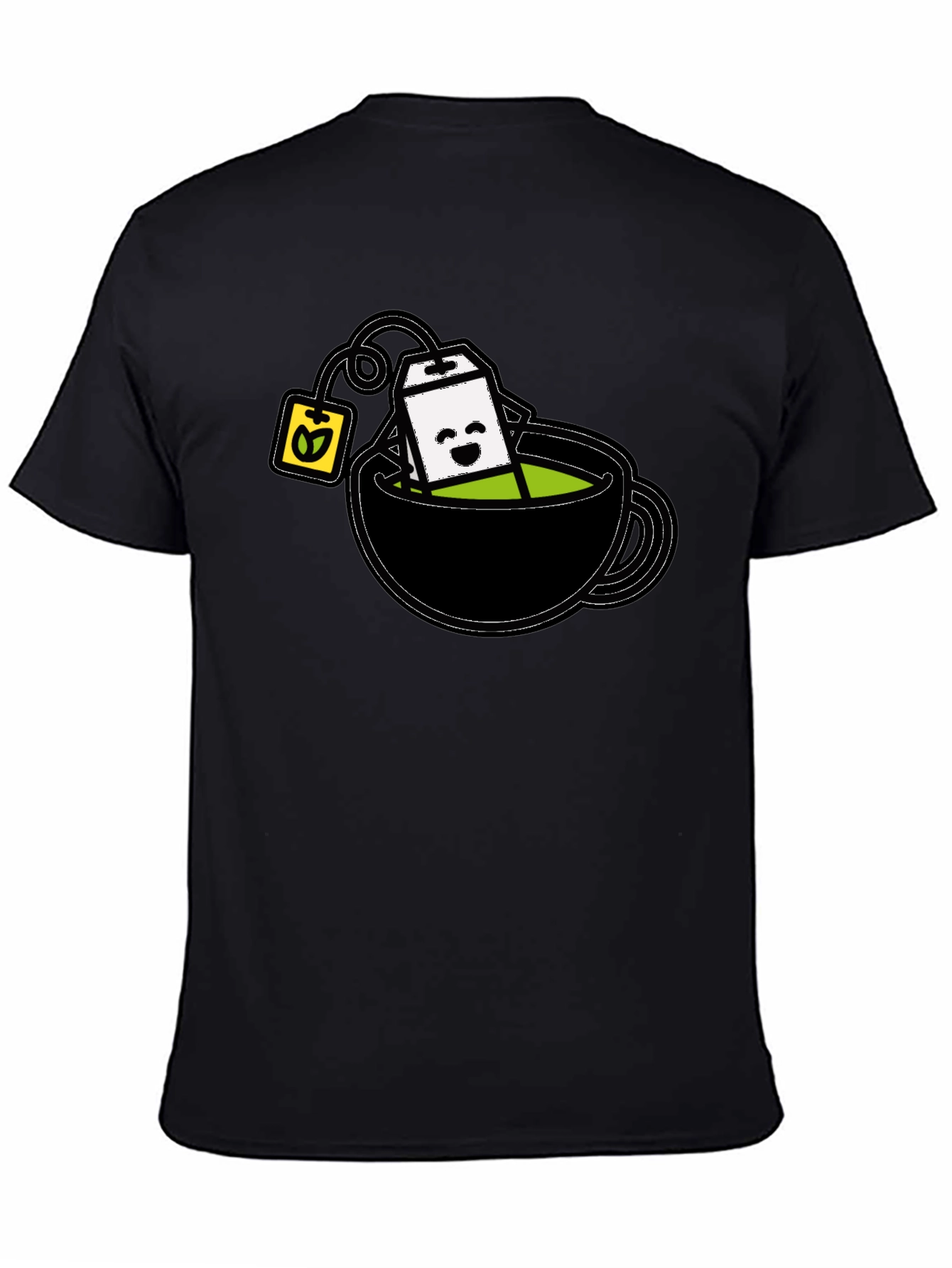 Black Cute Tea Cup T-Shirt - Kawaii Tea Time Tee view 4