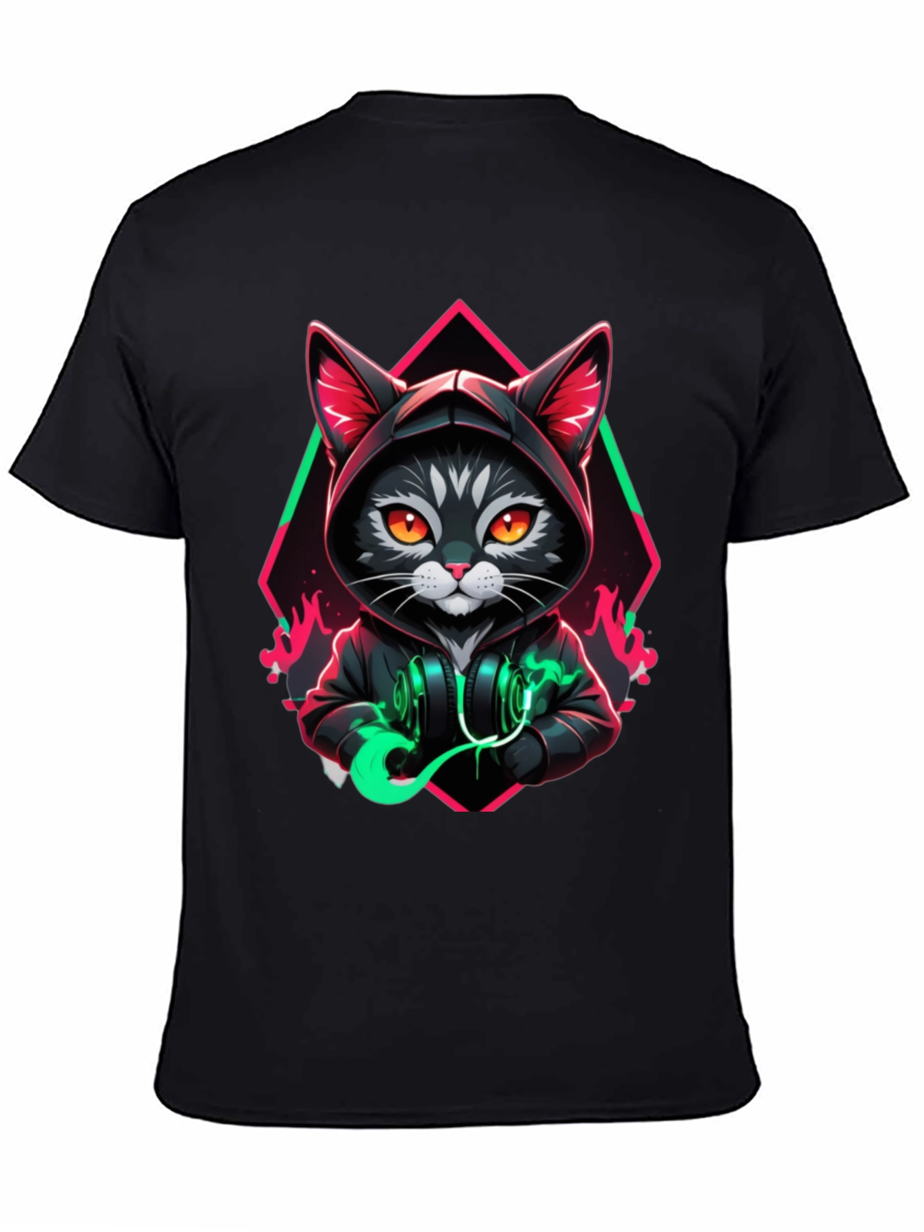 Black Cool Cat Hoodie T-Shirt - Unique Design view 4