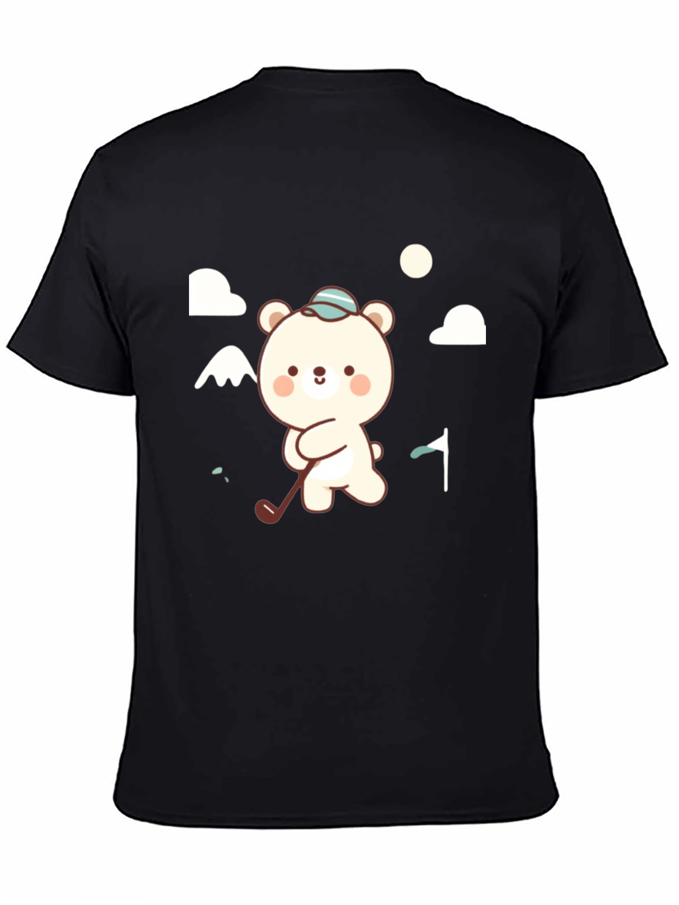 Black Cute Bear Golfing Black Graphic Tee view 4