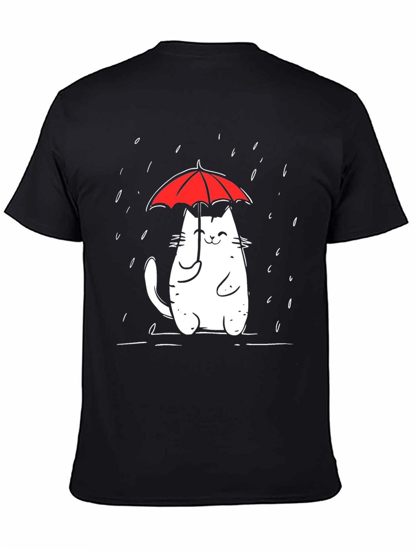 Black Cute Cat Umbrella Graphic Tee - Black Cotton Comfort view 4