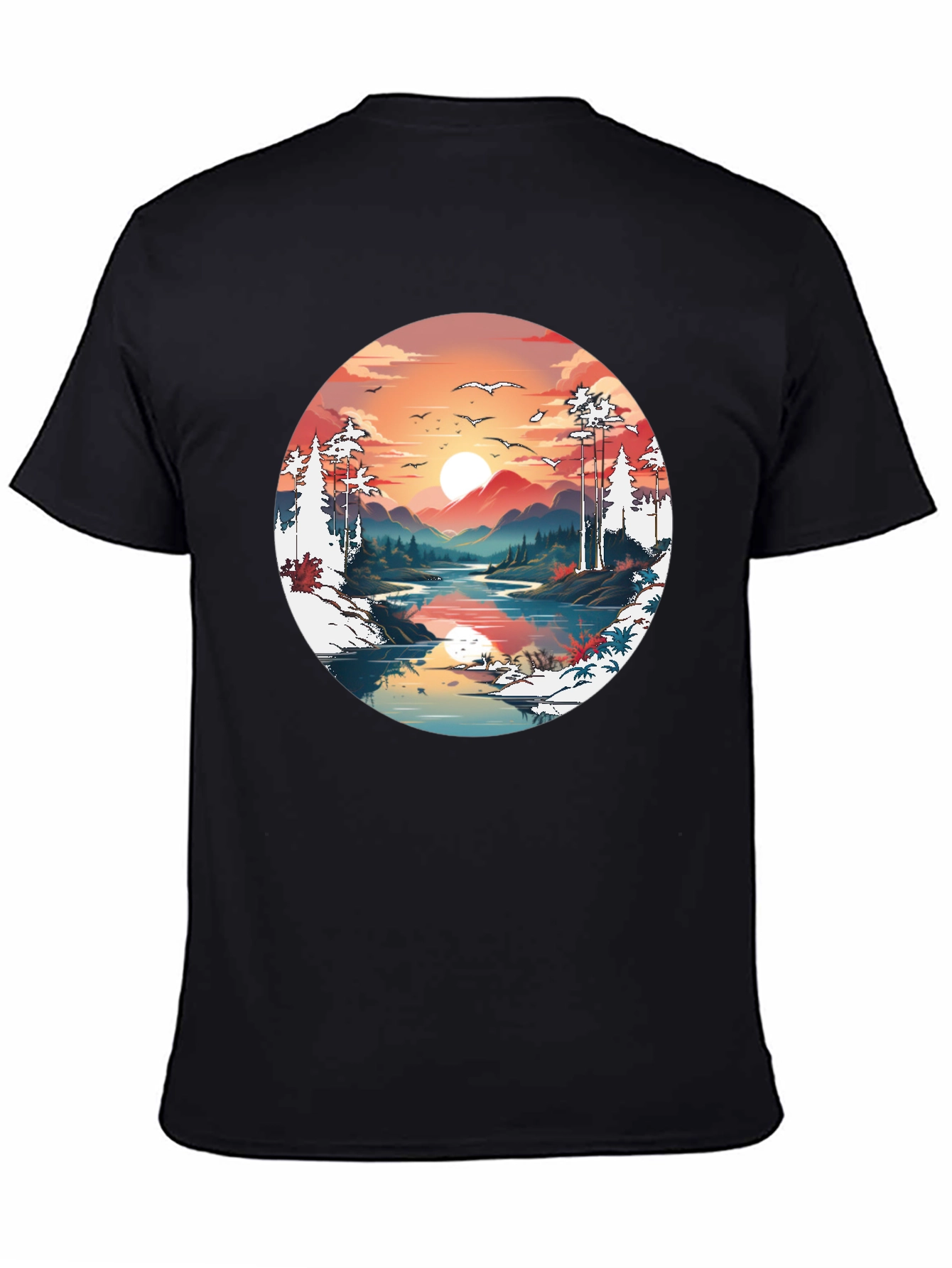 Black Sunset Lake Graphic Tee view 4