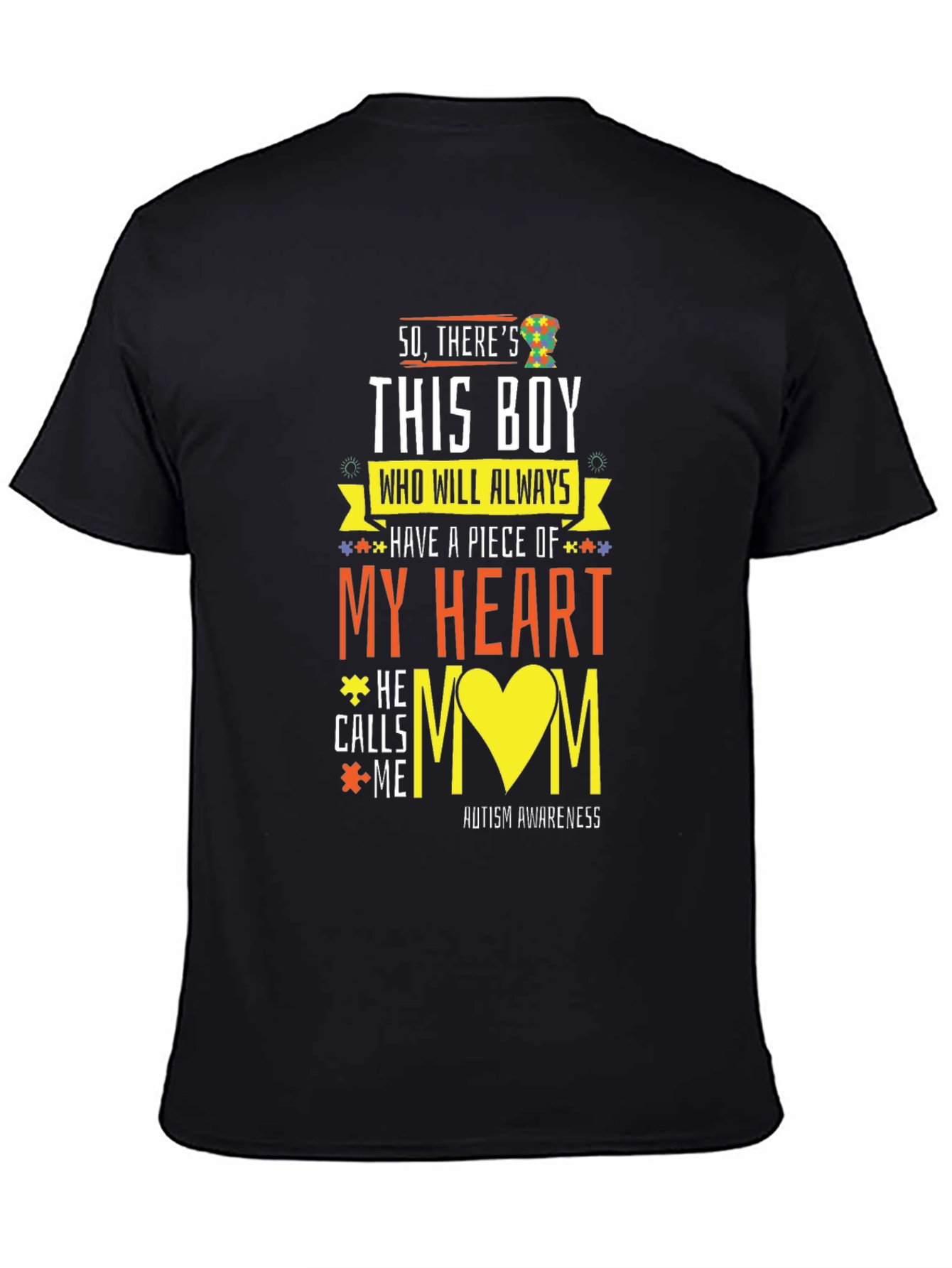 Black Autism Awareness T-Shirt "My Heart" Design view 4