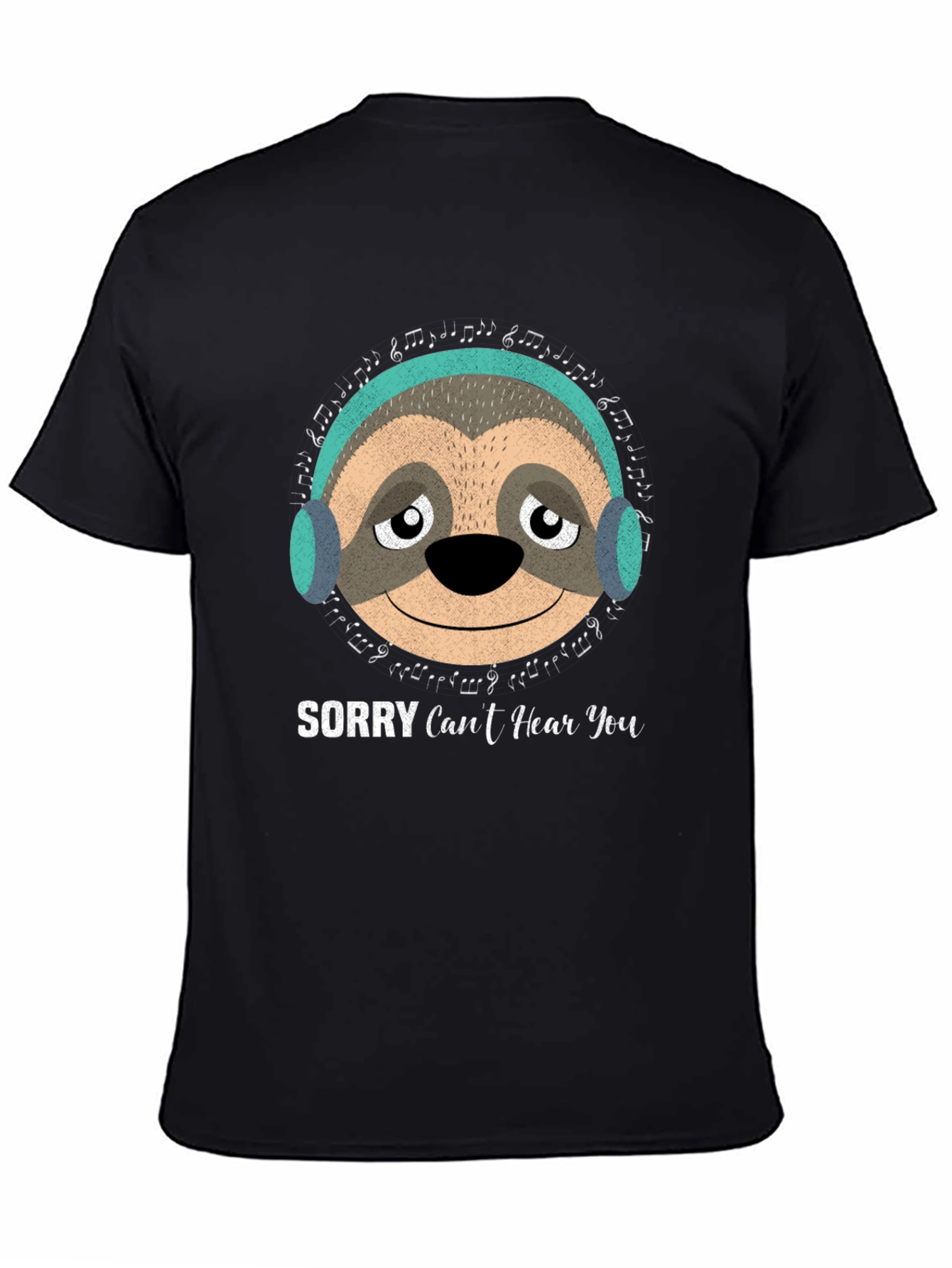 Black Sloth Headphones Graphic T-Shirt - Sorry Can't Hear You view 4
