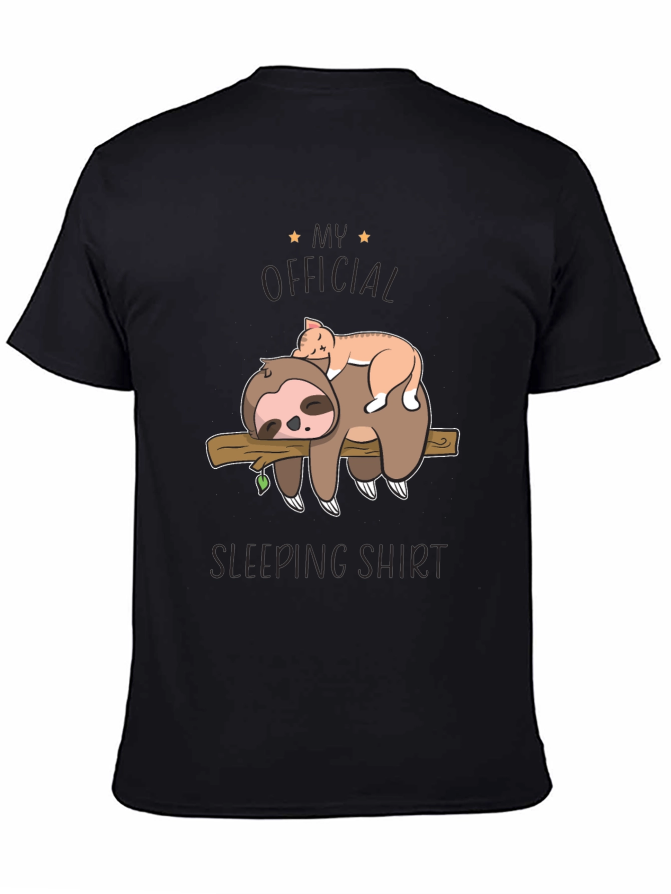 Black Sloth & Cat Sleeping Shirt - Official Sleepwear view 4