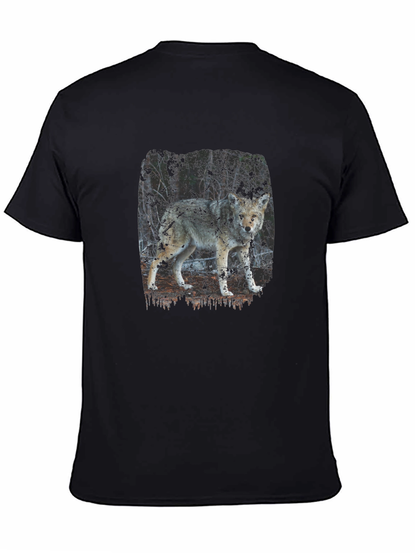 Black Wolf Print Black T-Shirt - Nature Inspired Graphic Tee view 4
