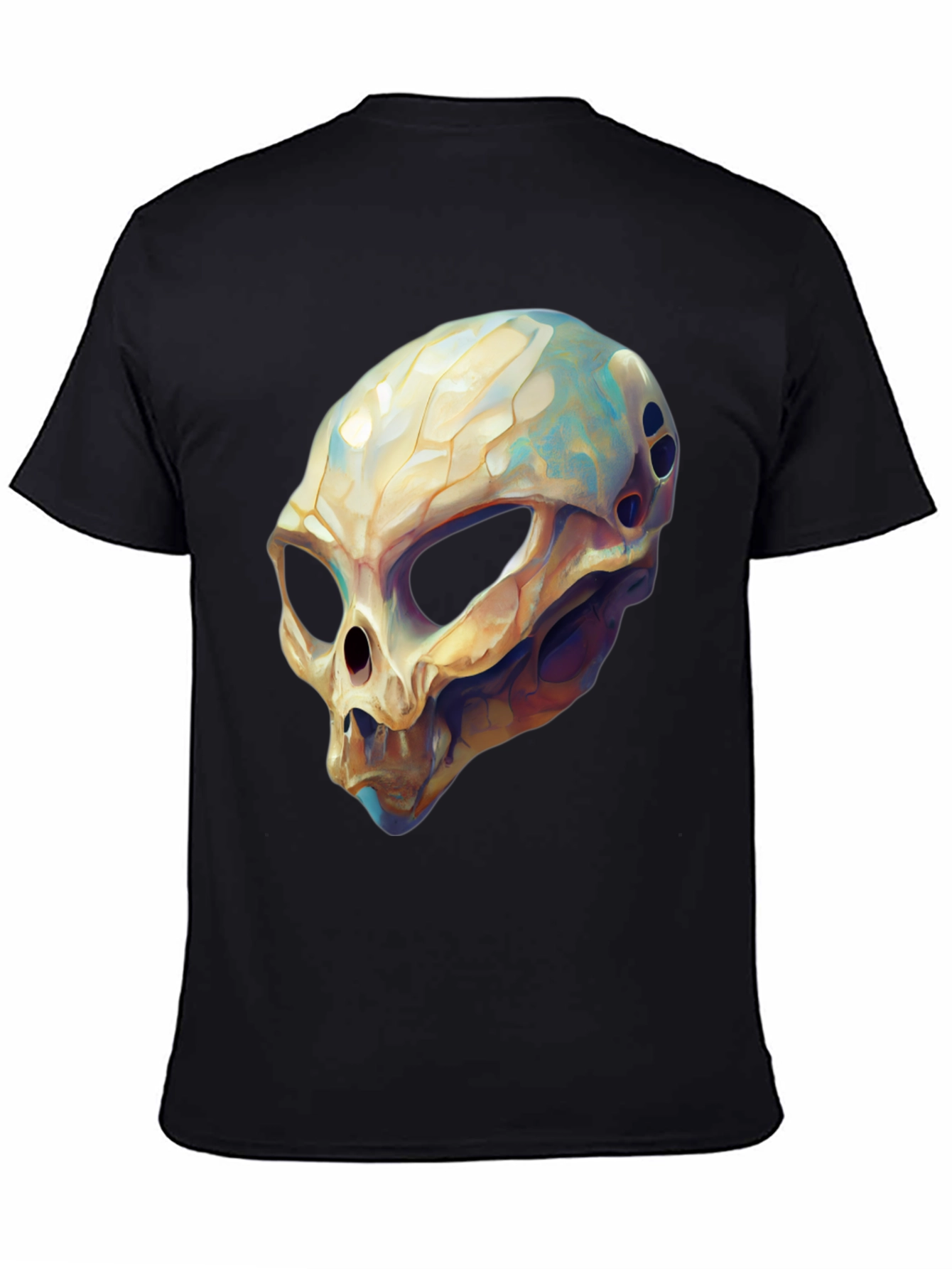 Black Alien Skull Graphic Tee - Black Cotton T-Shirt view 4
