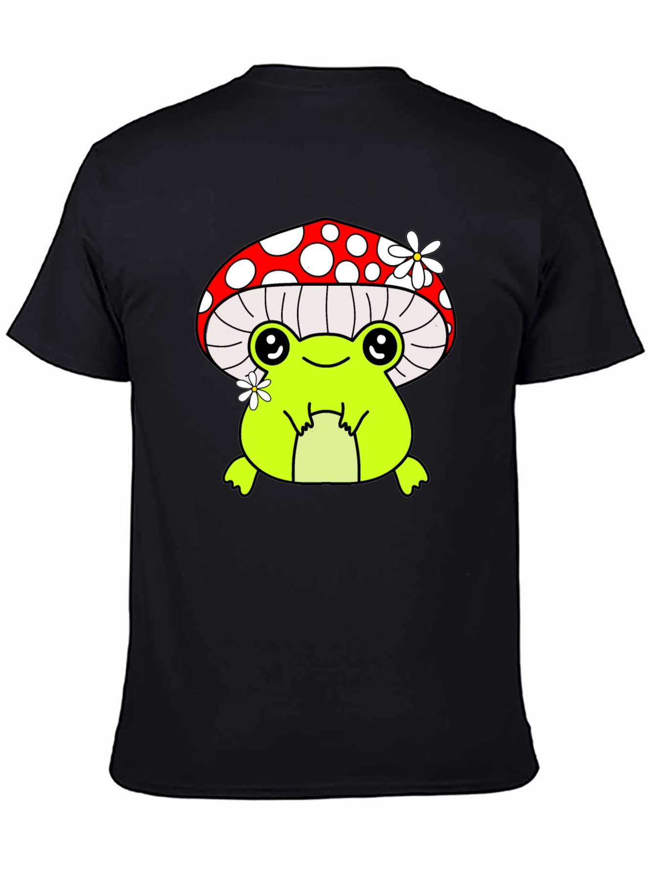 Black Mushroom Frog Graphic Tee - Black Cotton Shirt view 4