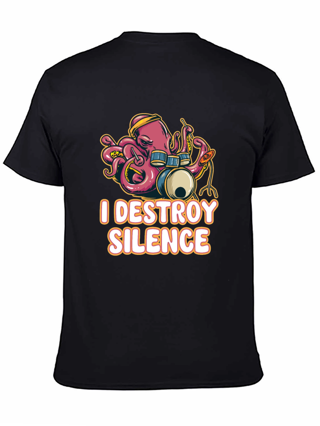 Black I Destroy Silence Octopus Drummer Black T-shirt view 4