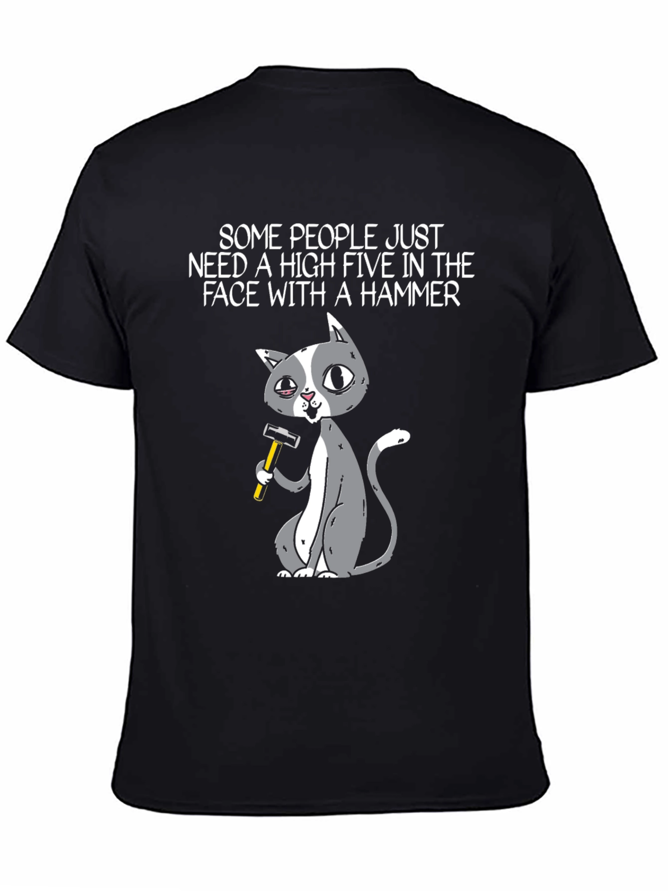 Black High Five Hammer Cat T-Shirt view 4